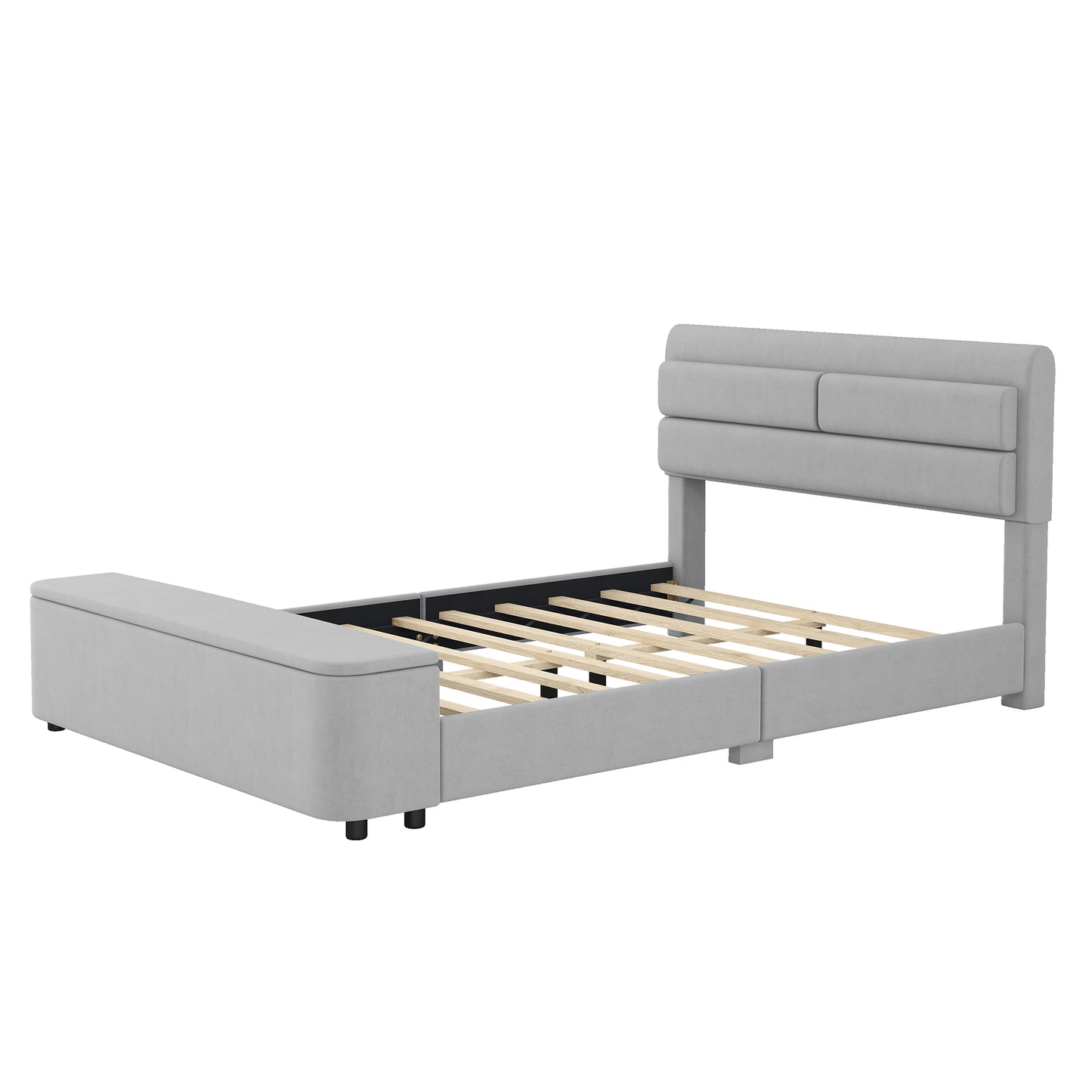 Full Size Upholstery Platform Bed with Storage Headboard and Footboard,Support Legs,Grey