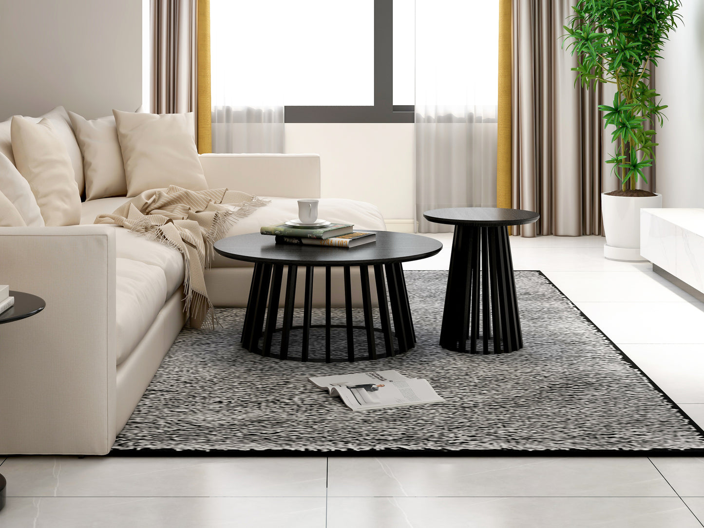 Elegant Set of 2 Round Coffee Tables with Grille Design, Ideal for Bedroom, Living Room, or Balcony