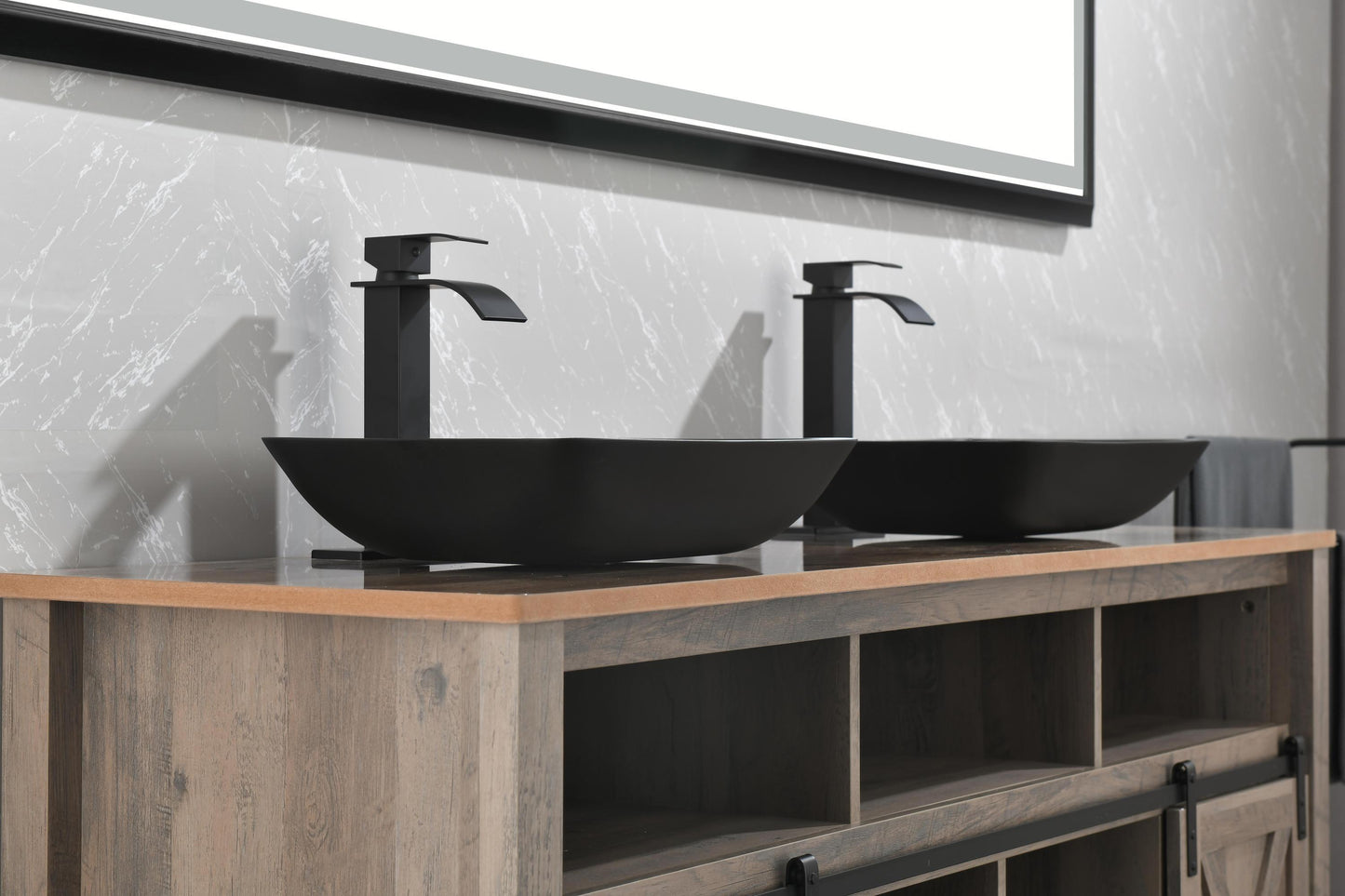 Black Matte Glass Vessel Bathroom Sink Set with Faucet and Drain