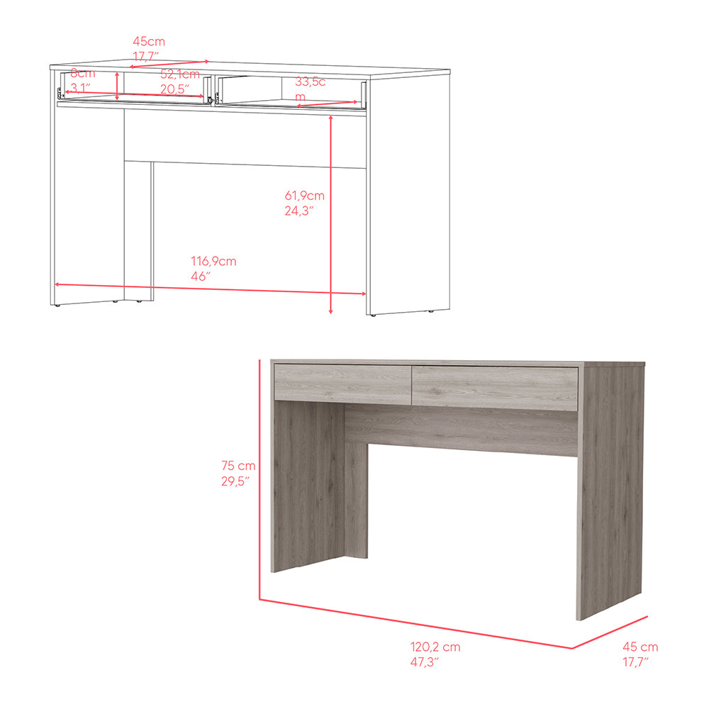 Aberdeen Computer Desk - Sleek Light Gray Finish with Two Drawers