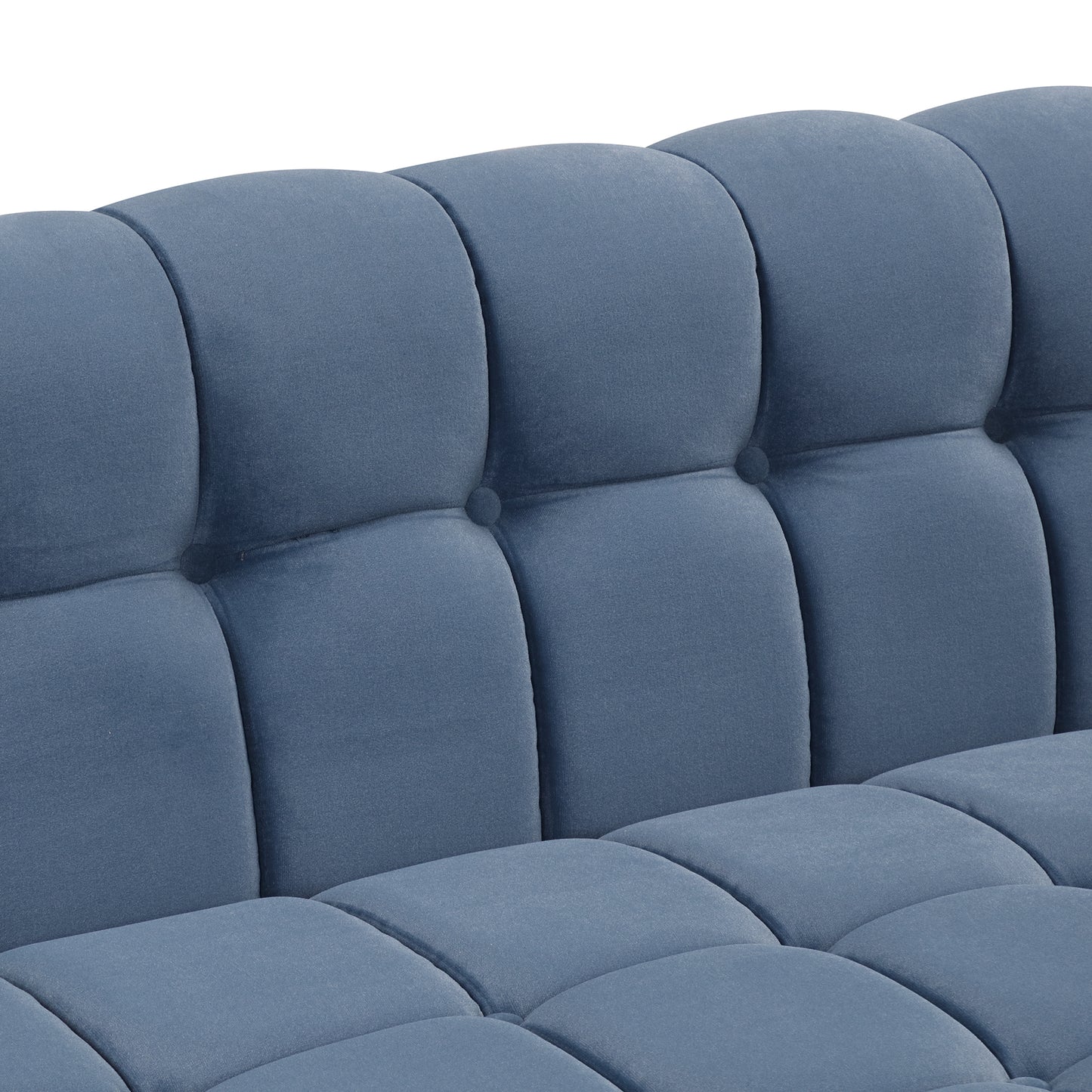 42 Blue Modern Upholstered Sofa with Buttoned Tufted Backrest