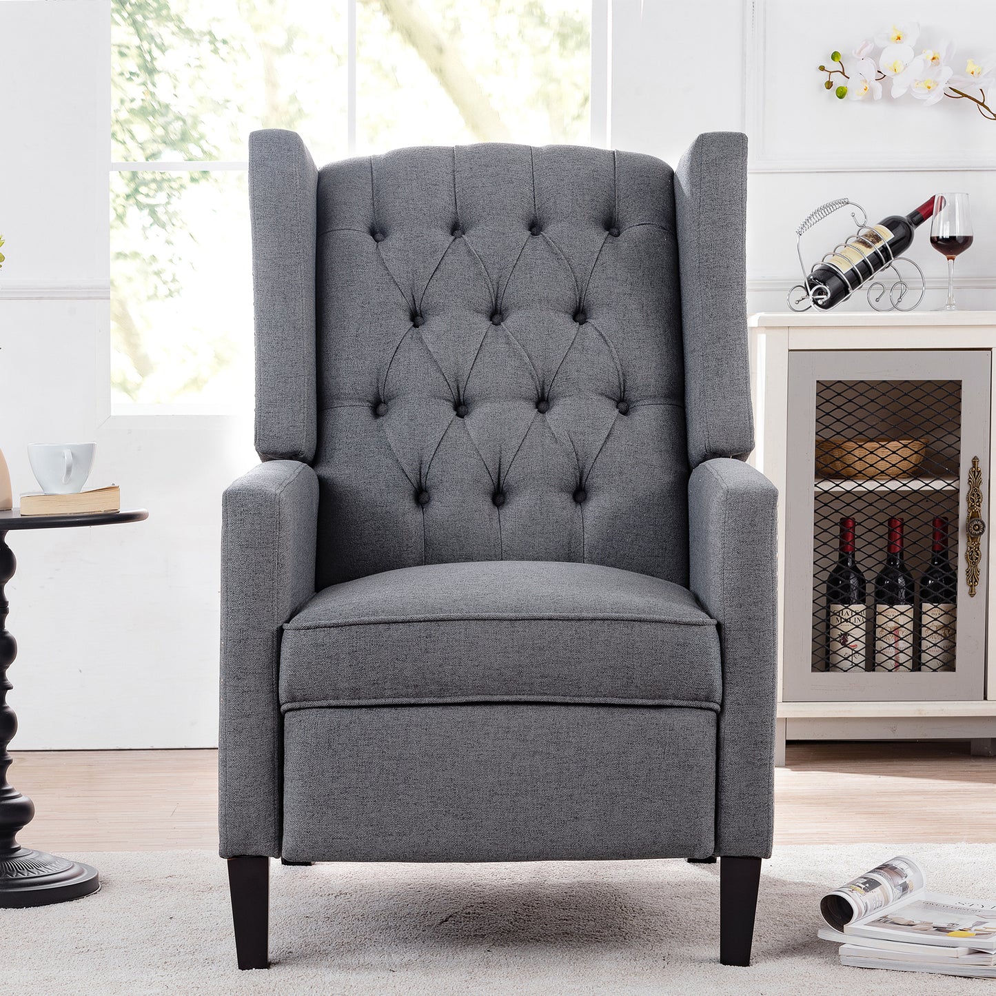 27.16 Inch Grey Fabric Wing Chair Recliner with Adjustable Backrest