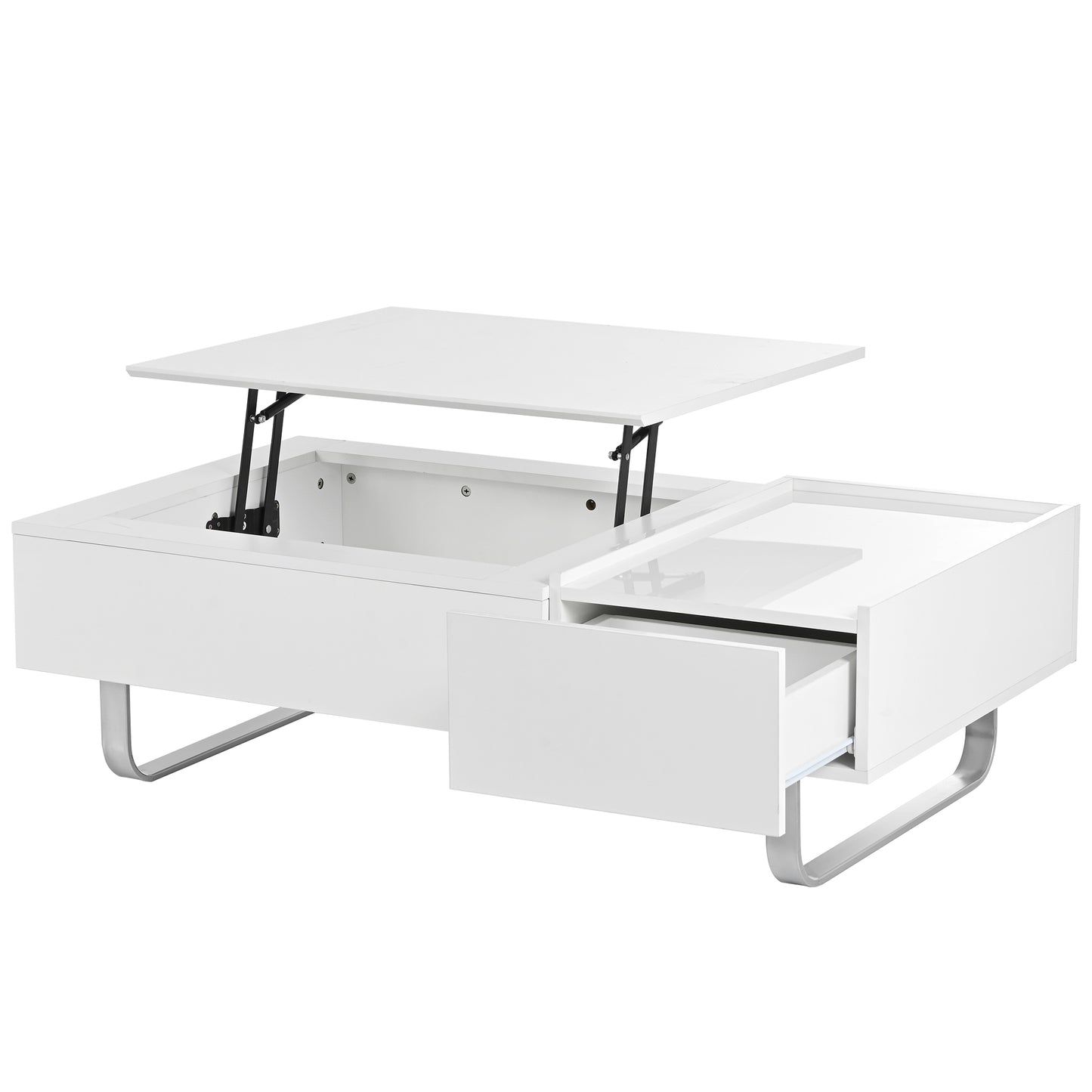 Contemporary White Lift-Top Coffee Table with Hidden Storage