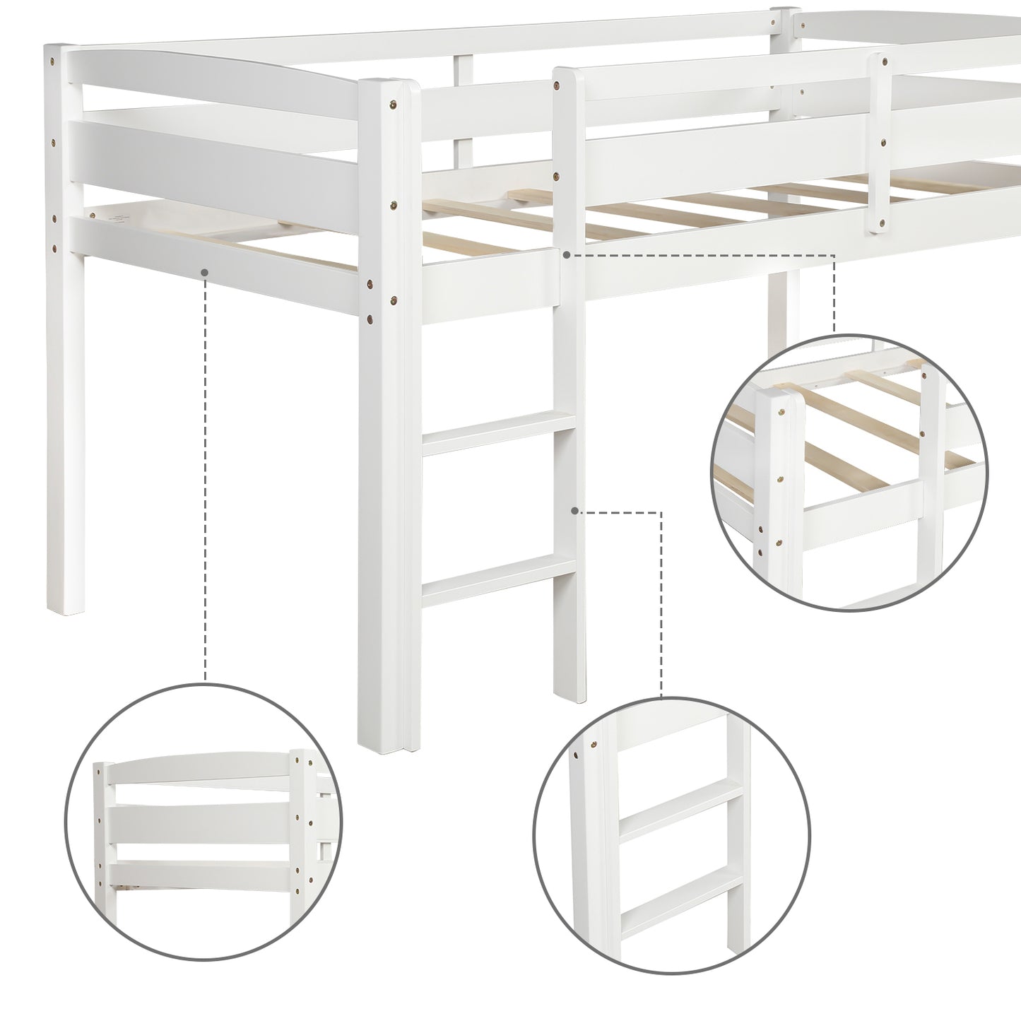 Twin Wood Loft Bed Low Loft Beds with Ladder,Twin,White( :WF192082AAK)