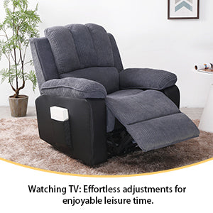 Corduroy + PU material thickened with side pockets armrests ergonomic power sofa chair with 8-point massage heating function