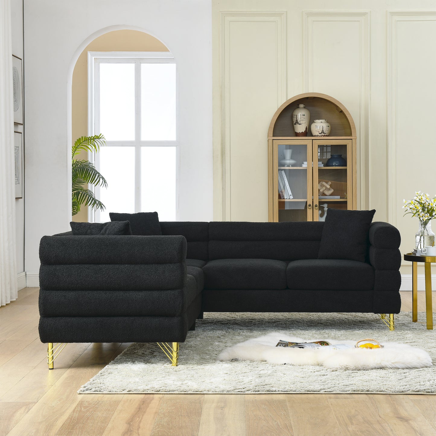 81.5-Inch Streamline Modern Corner Sofa with Metallic Luster Legs and Durable Construction