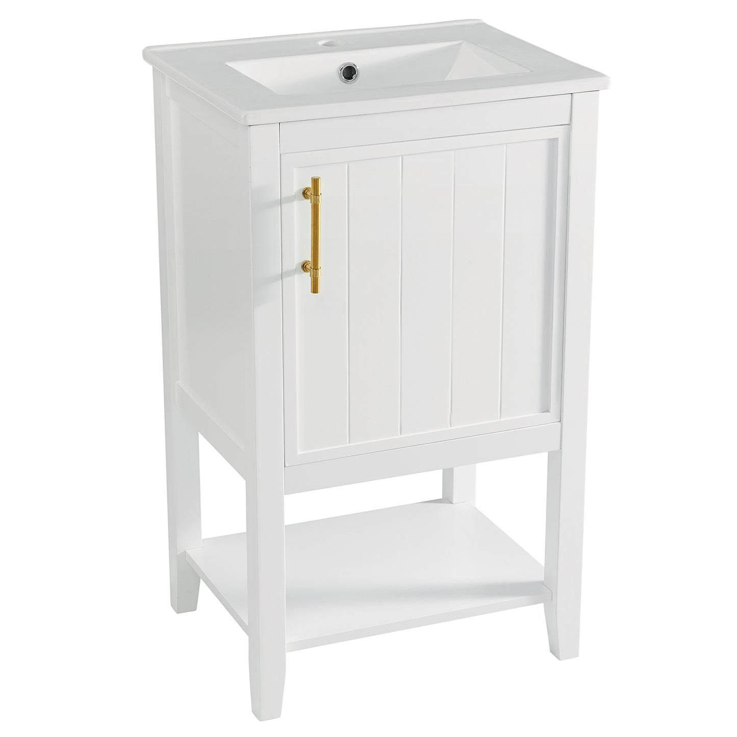 20" Bathroom Vanity with Sink, Bathroom Cabinet with Soft Closing Door, Storage Rack and Open Shelf, White