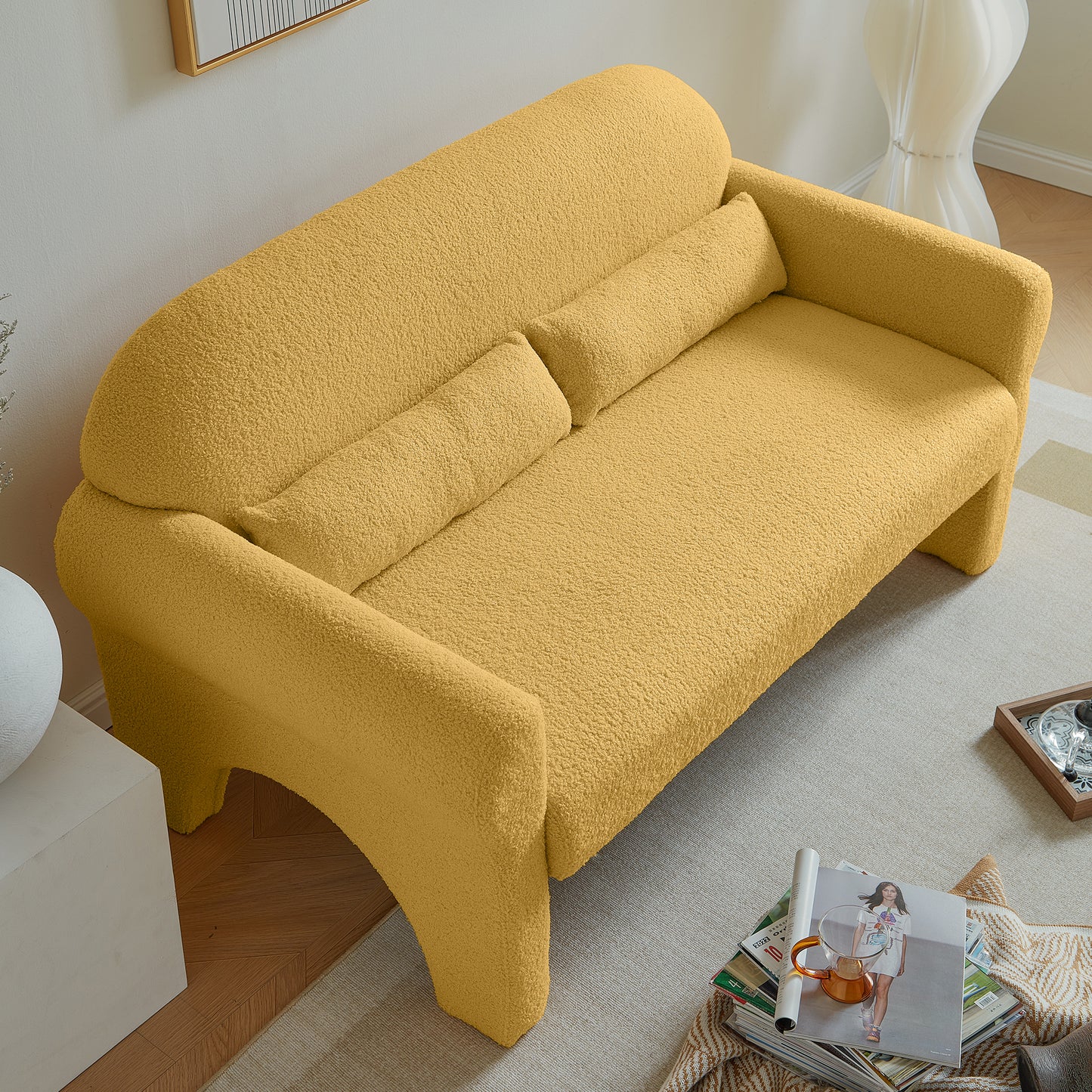 Modern teddy fabric loveseat for Living room