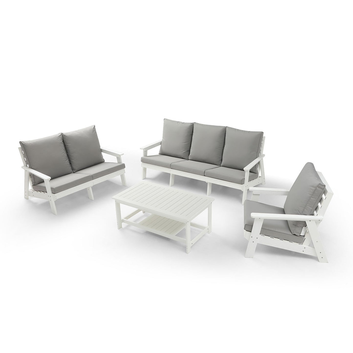 Outdoor Coffee Table with Storage Shelf, White All-Weather HIPS Adirondack Patio Furniture