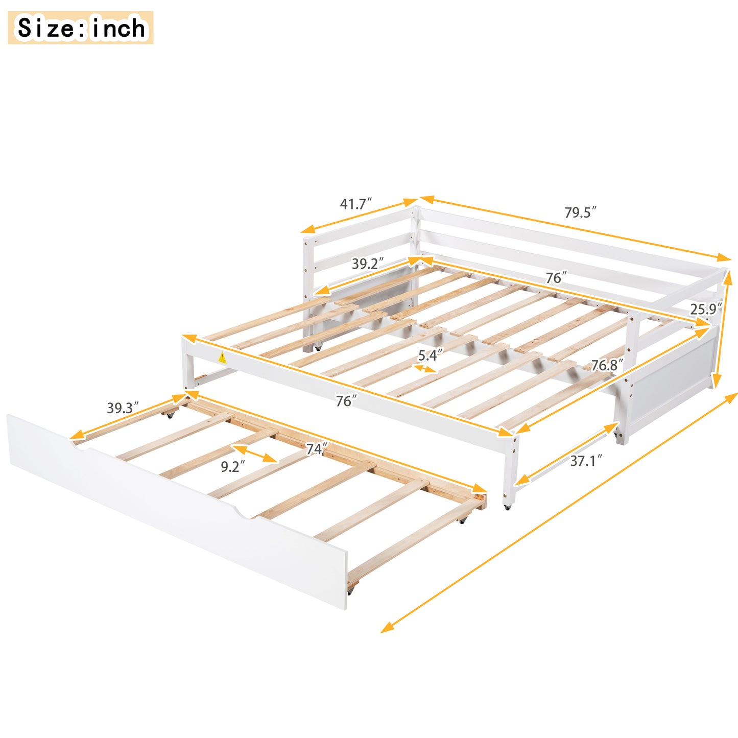 Twin or Double Twin Daybed with Trundle,White