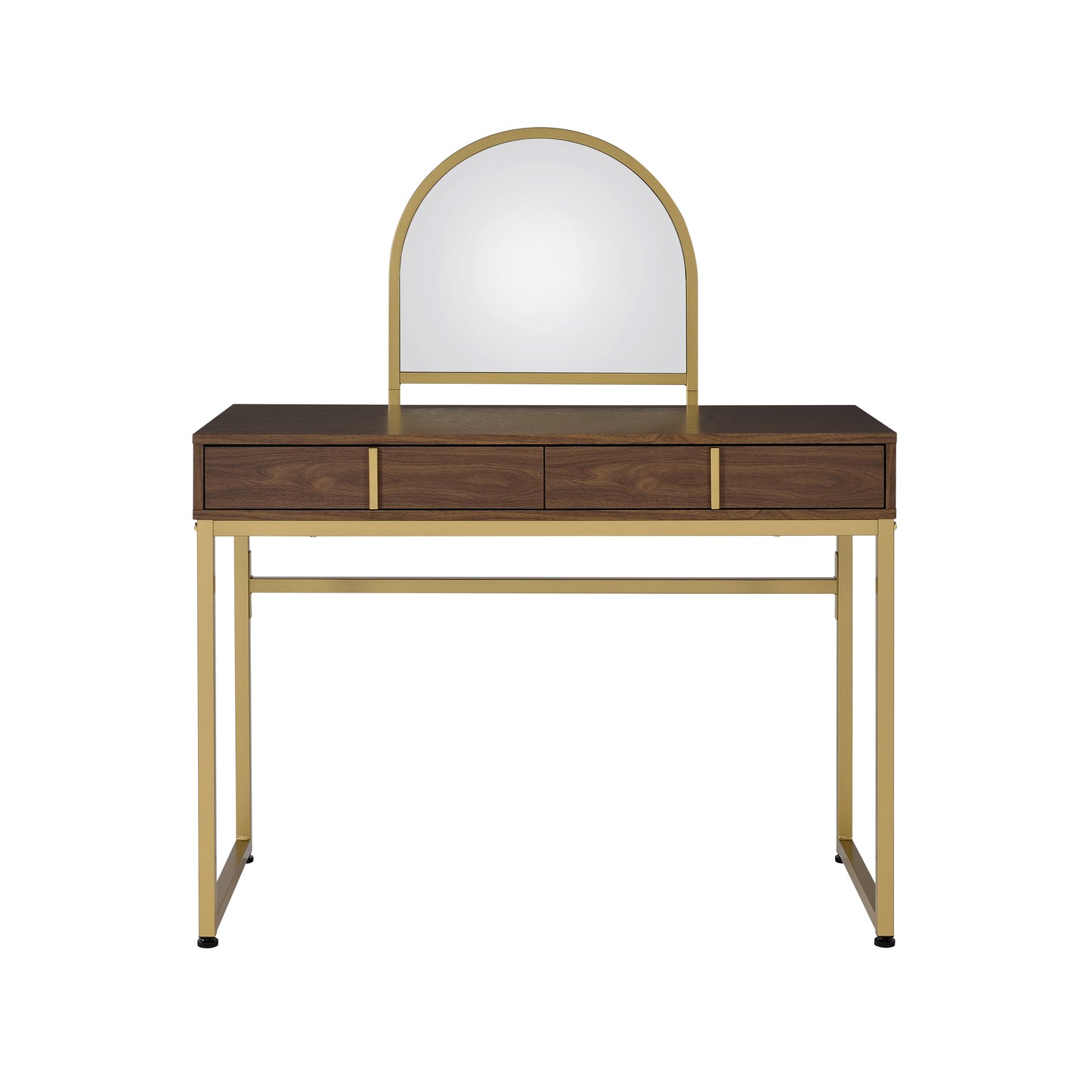 ACME Coleen Vanity Desk w/Mirror & Jewelry Tray in Walnut & Gold Finish AC00670