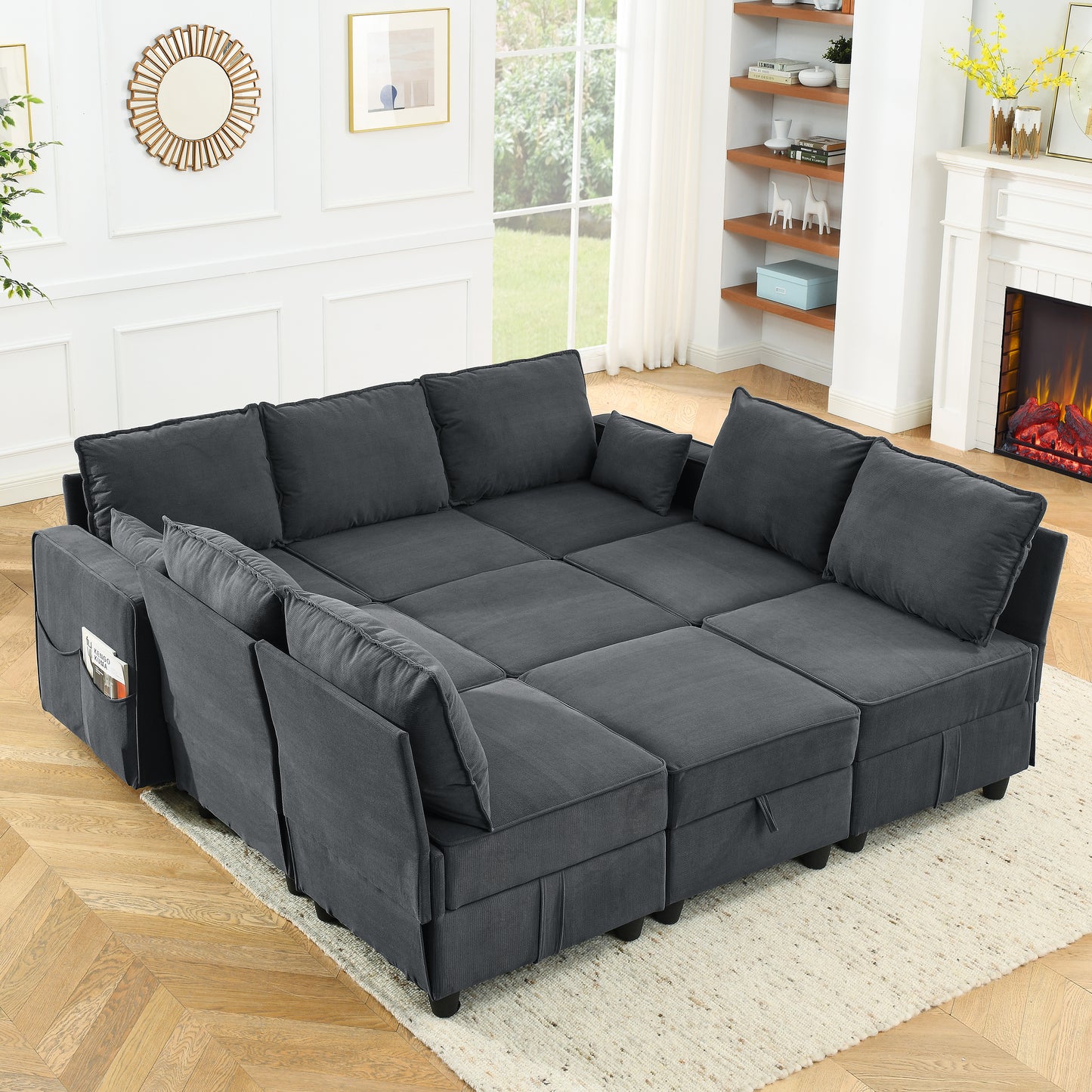 Middle seat of Module Sofa without Armrest, Gray Corduroy Velvet