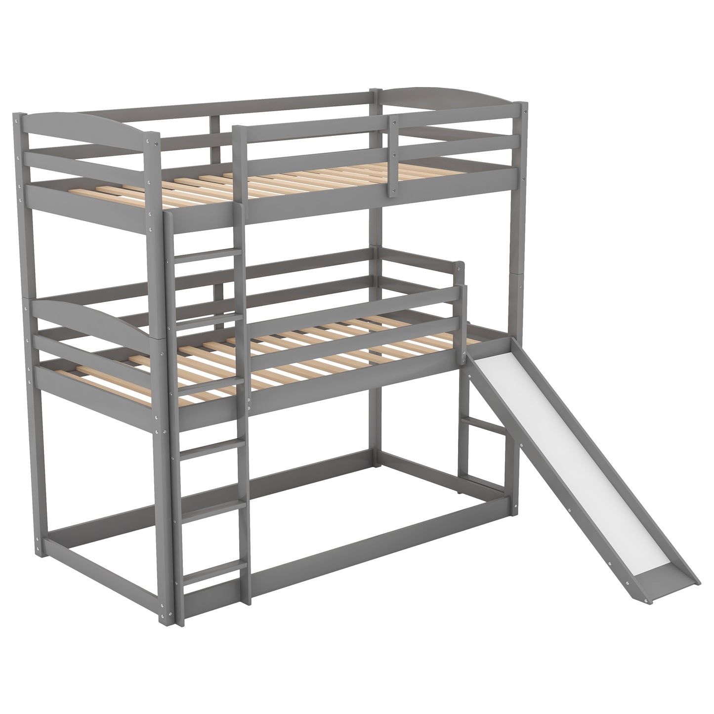 Adjustable Gray Triple Bunk Bed with Ladder, Slide, and Twin Size (OLD SKU: SM000508AAE)