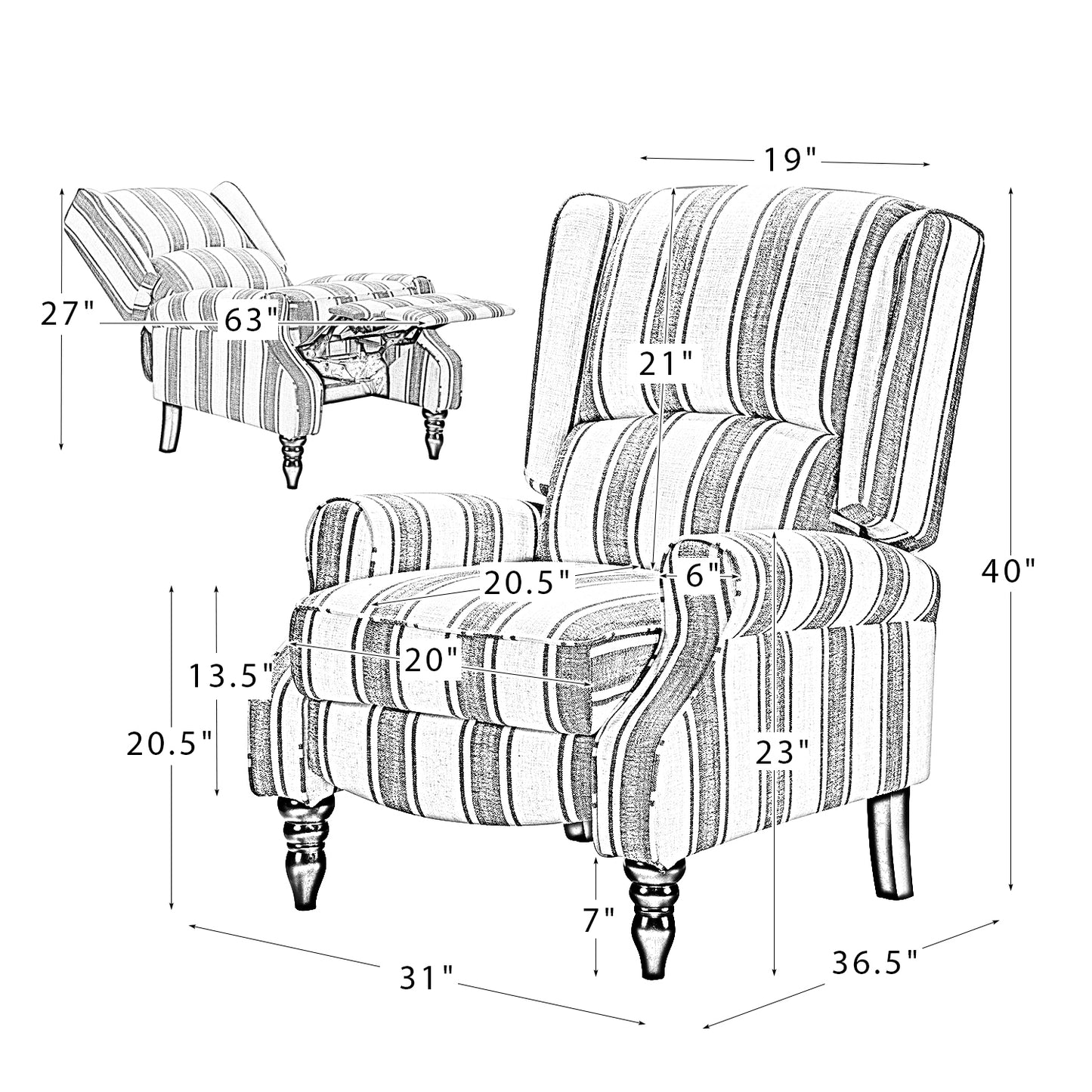 Nakura Blossom Manual Recliner in Gray with Flower Pattern