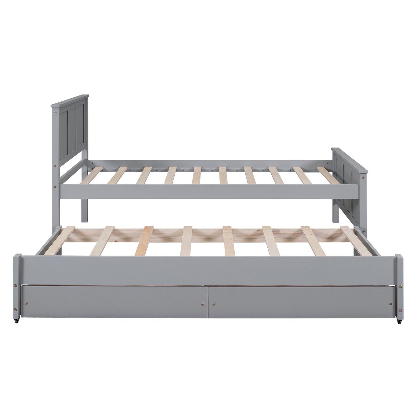 Twin Size Platform Bed with Trundle and Drawers, Gray