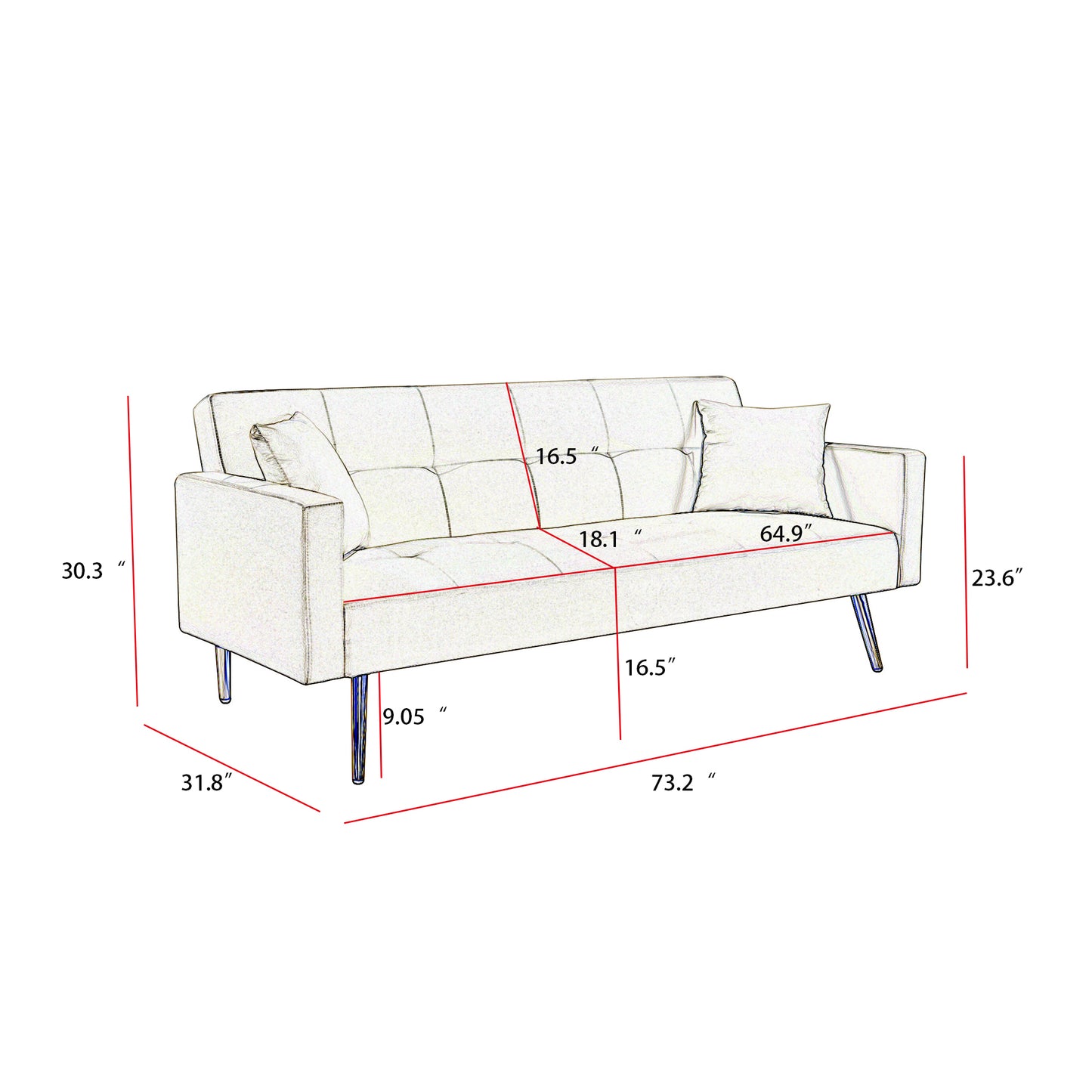 Beige Convertible Fabric  Folding Futon Sofa Bed , Sleeper Sofa Couch for Compact Living Space.