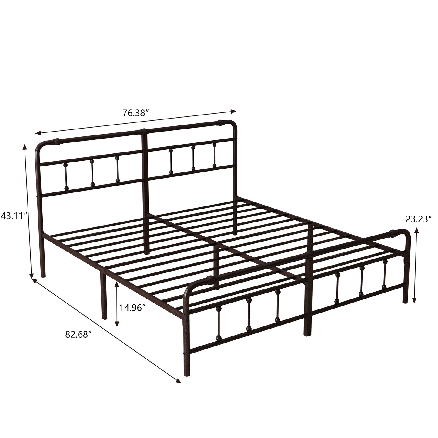 King Size Metal Platform Bed Frame with Victorian Style Wrought Iron-Art Headboard/Footboard, Deep Rustic Brown