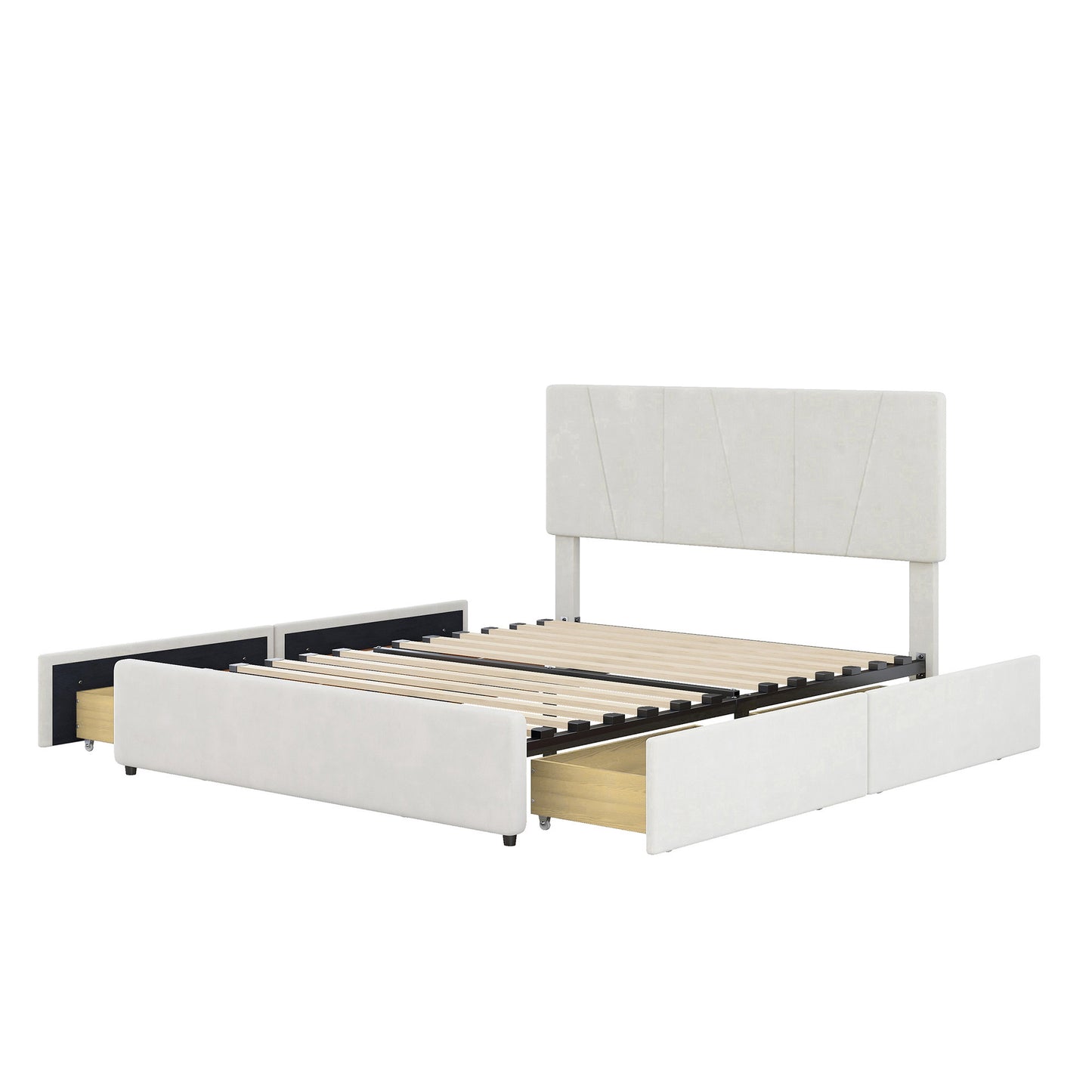 Full Size Upholstery Platform Bed with Four Drawers on Two Sides, Adjustable Headboard, Beige(: WF291773AAA)