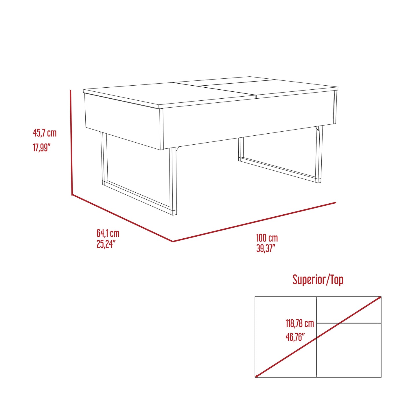 Westover Lift Top Coffee Table with Concealed Storage in Carbon Espresso and Onyx