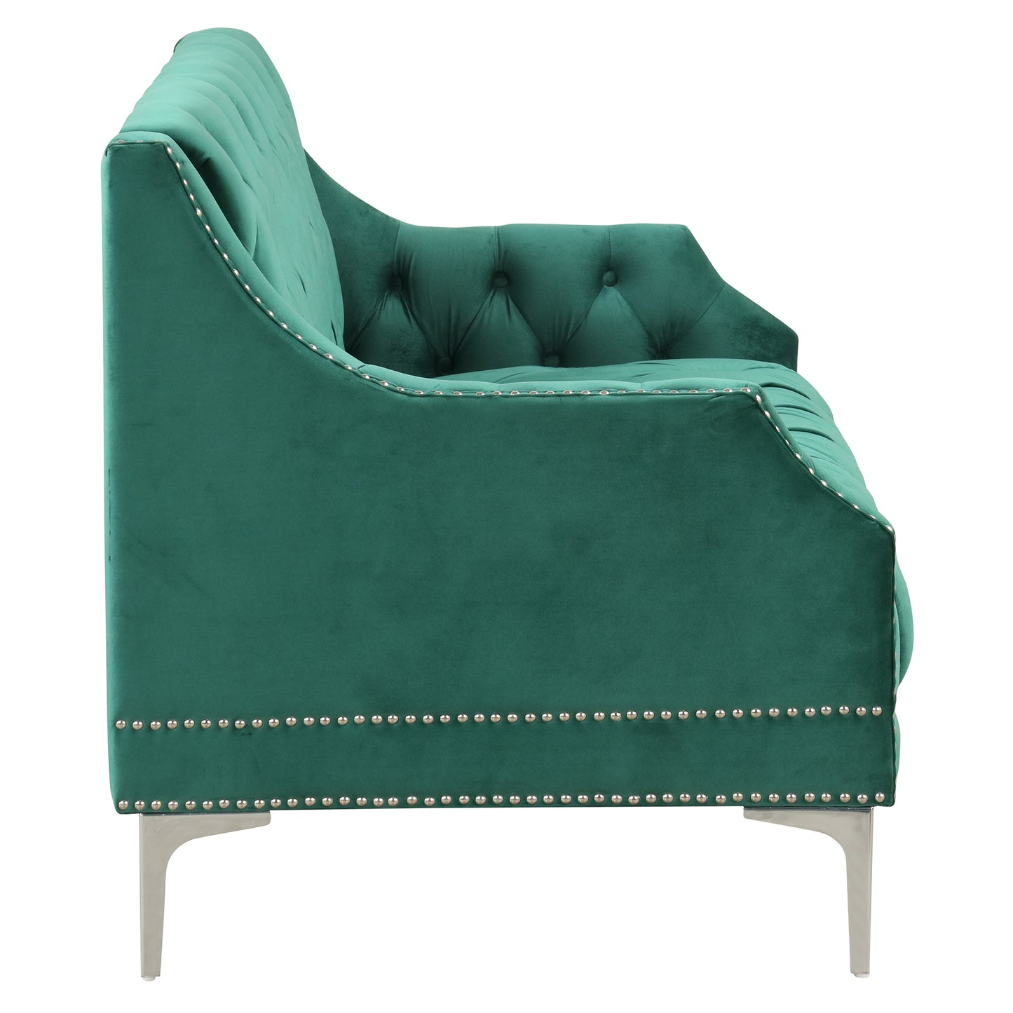 Plush Upholstered Green Modern Sofa with Metal Legs