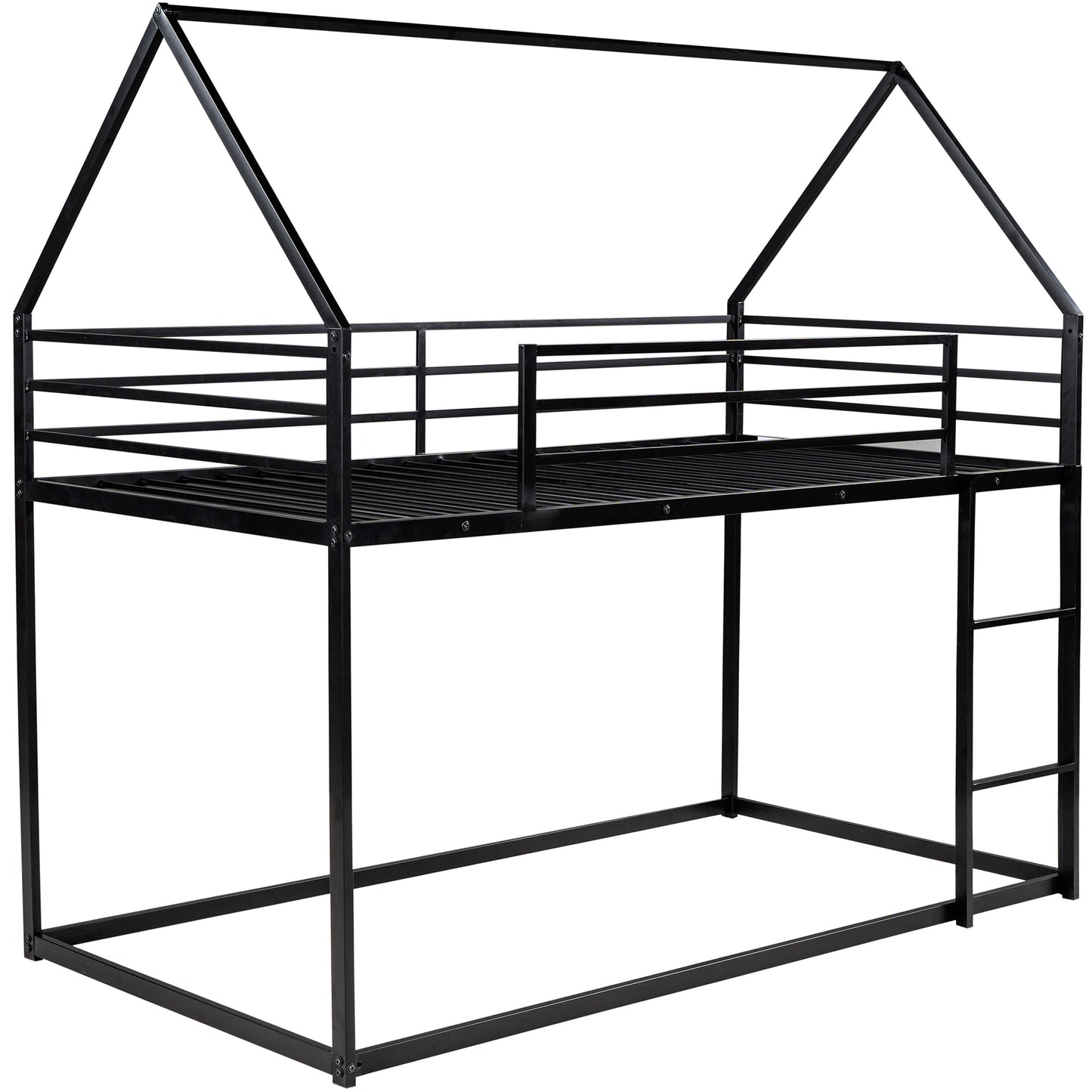 Whimsical Black Metal Twin over Twin Bunk Bed with Slide