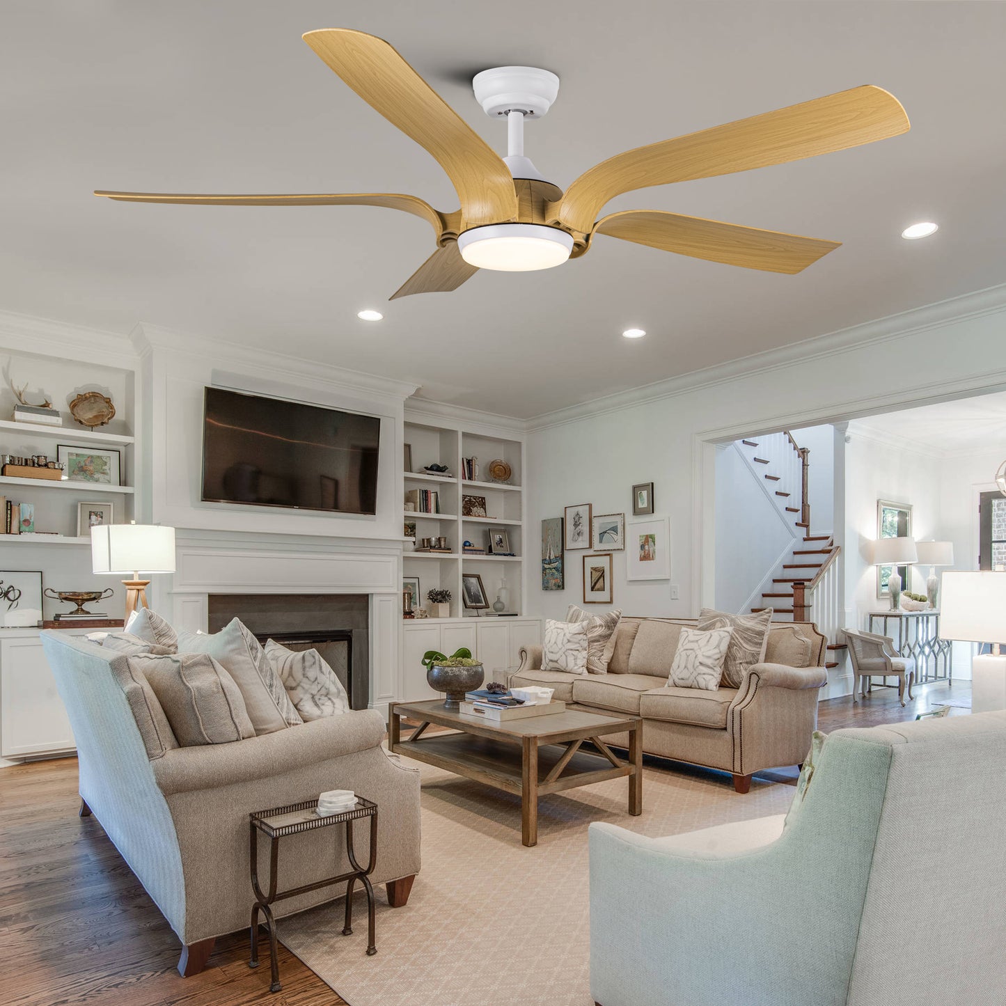 Smart 56 Antique Wood Floral Design Ceiling Fan with Integrated LED