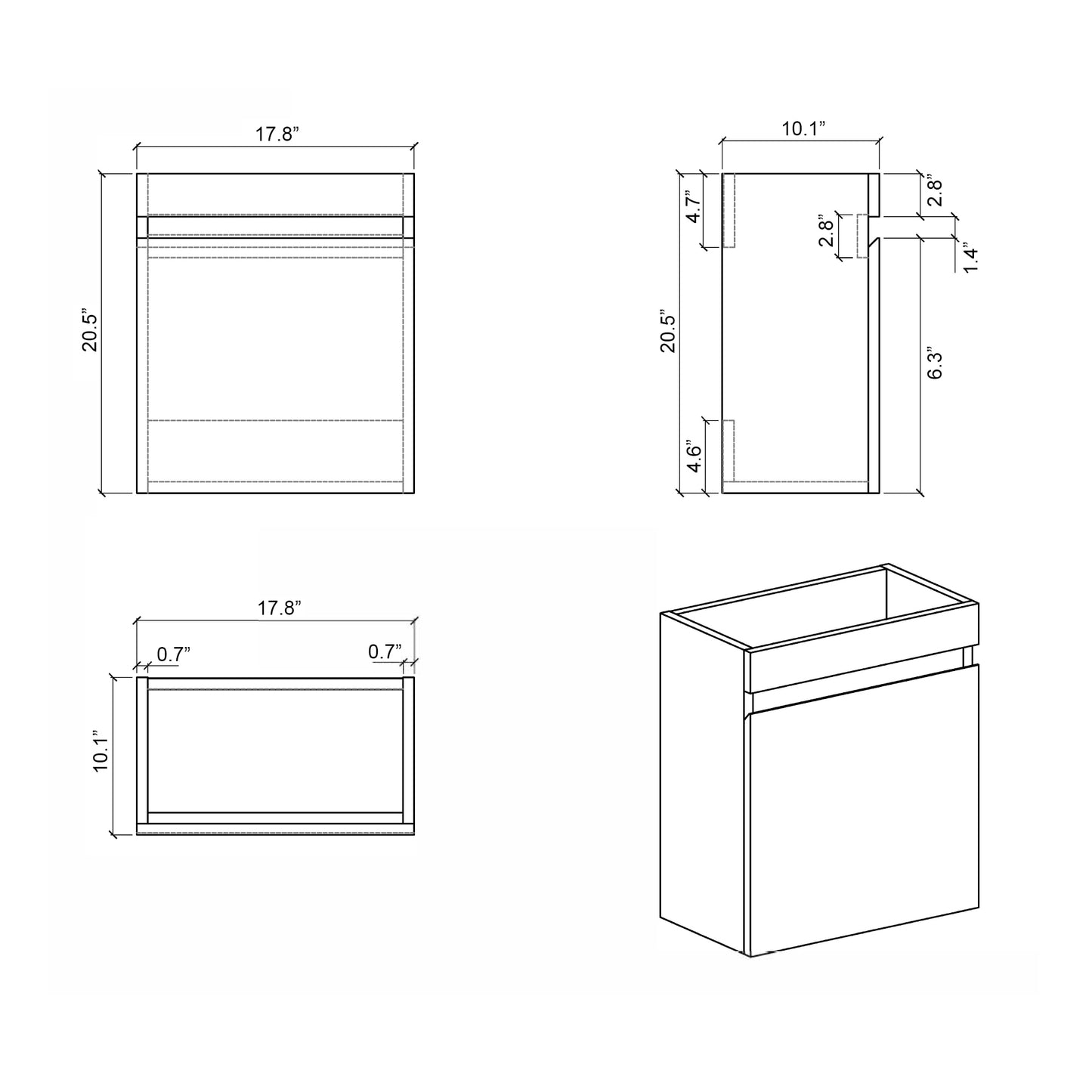 Laura 18" Small Bathroom Vanity with Sink, Wall Mounted Bathroom Vanity for Modern Bathroom, One-Piece White Sink Basin Minimalist Large Storage Bathroom Vanities