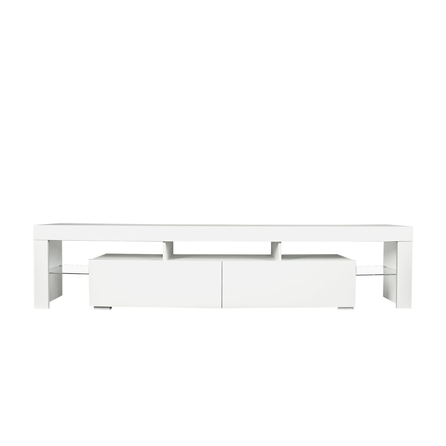 Contemporary White Gloss TV Stand with 80-inch LED Lights and Remote Control