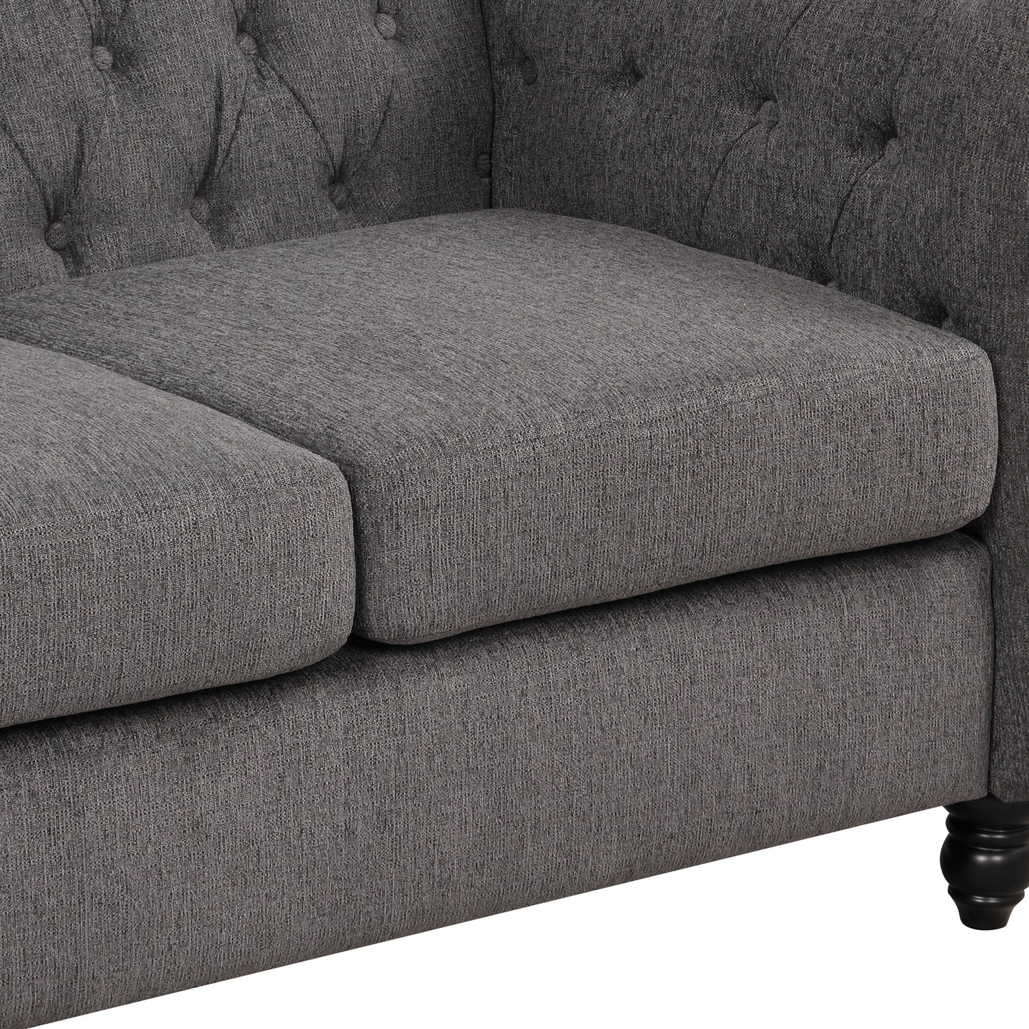 Modern Gray Plush Upholstered 60 Sofa with Buttoned Tufted Backrest and Solid Wood Legs