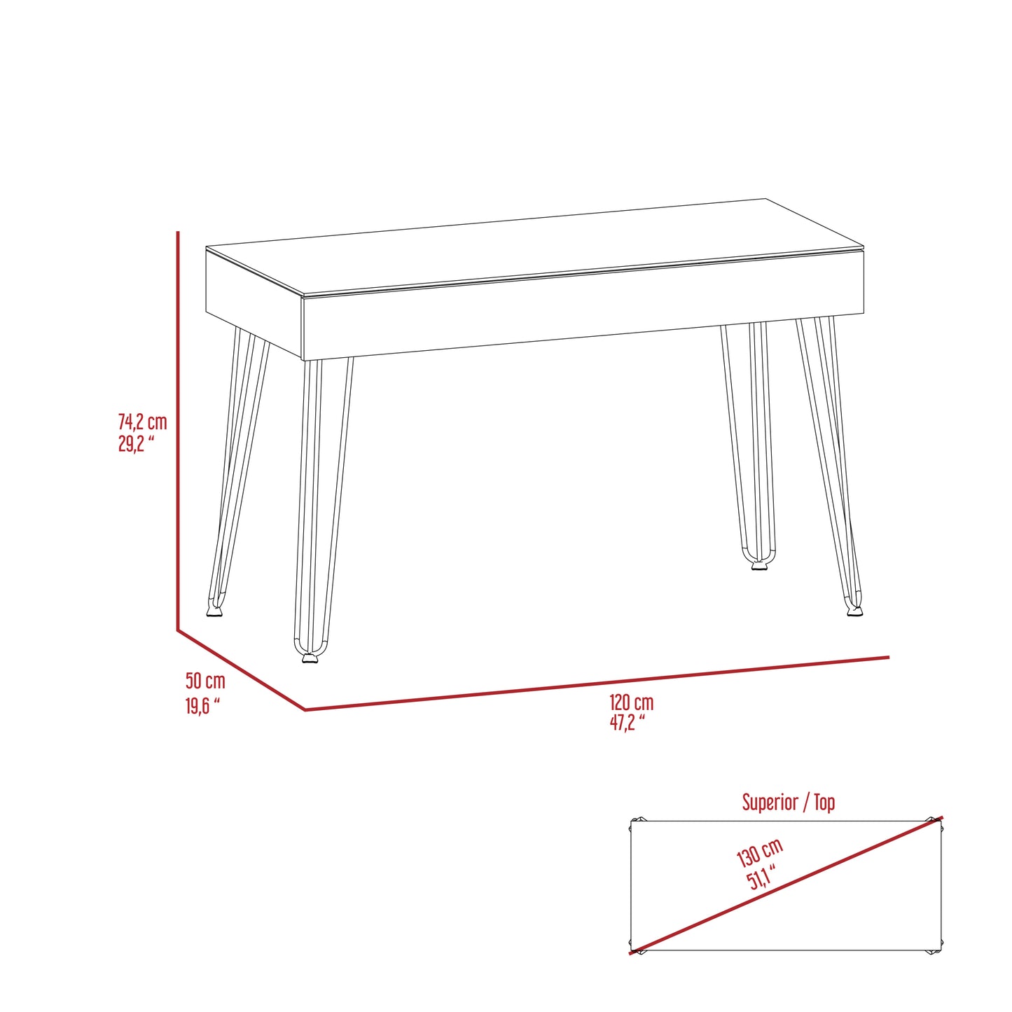 Mahogany Finish Baxter 140 Desk with One Shelf and Four Legs