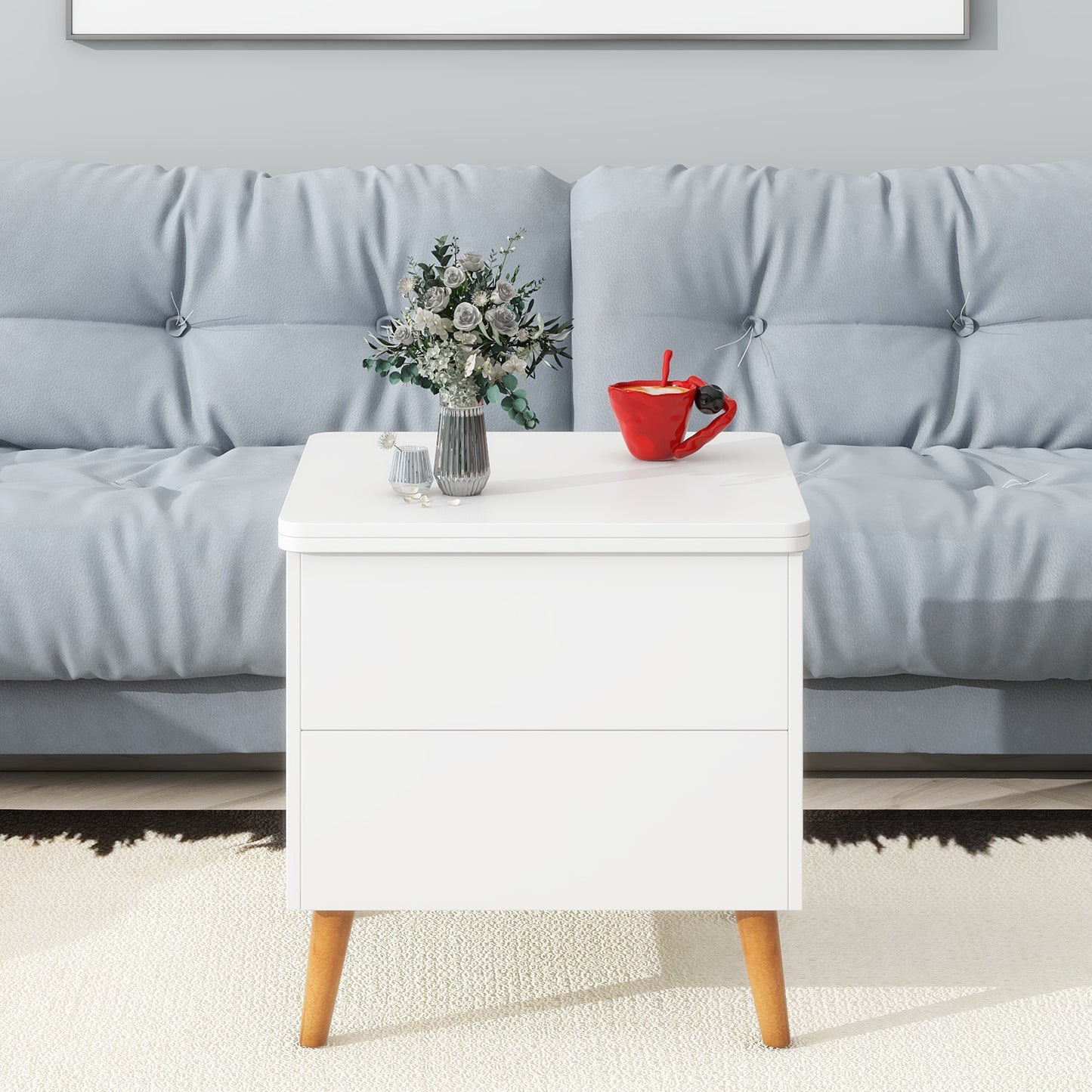 White Extendable Coffee Table with Storage & Lift Top