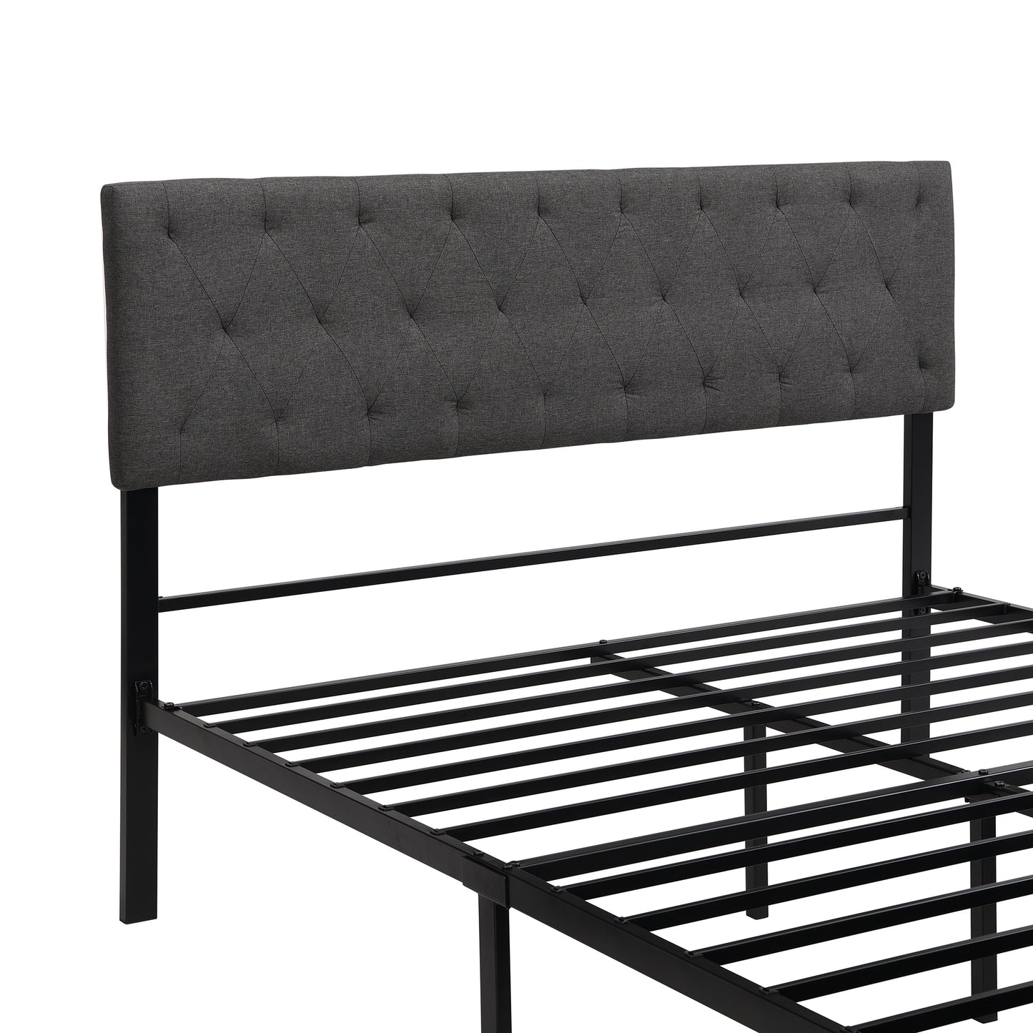 Queen Size Storage Bed Metal Platform Bed with a Big Drawer - Gray