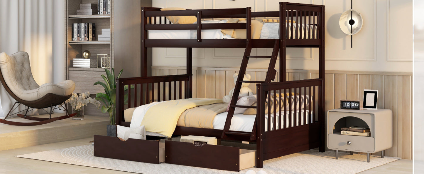 Convertible Twin-Over-Full Bunk Bed with Storage Drawers and Safety Features (Espresso)