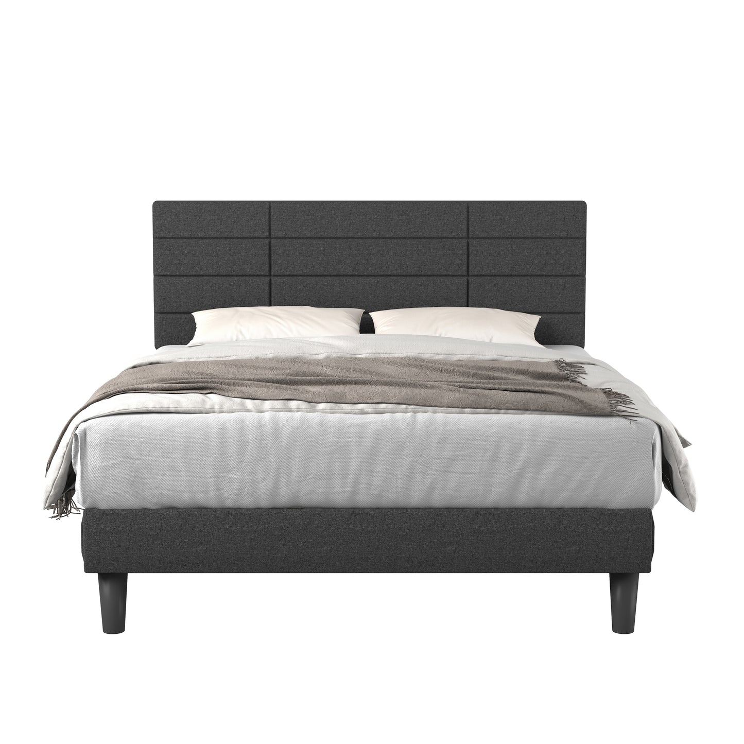 Molblly Full Size Bed Frame with Upholstered Headboard, Strong Frame, and Wooden Slats Support, Non-Slip and Noise-Free, No Box Spring Needed, Easy Assembly, Dark Grey