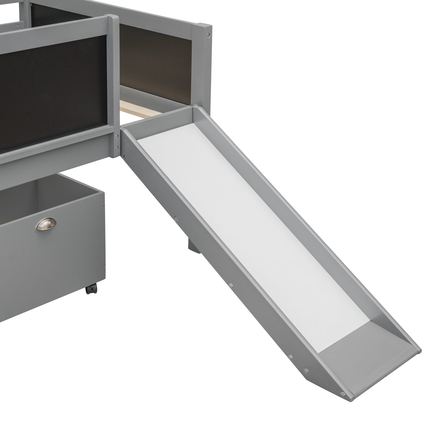 Twin size Loft Bed Wood Bed with Two Storage Boxes - Gray