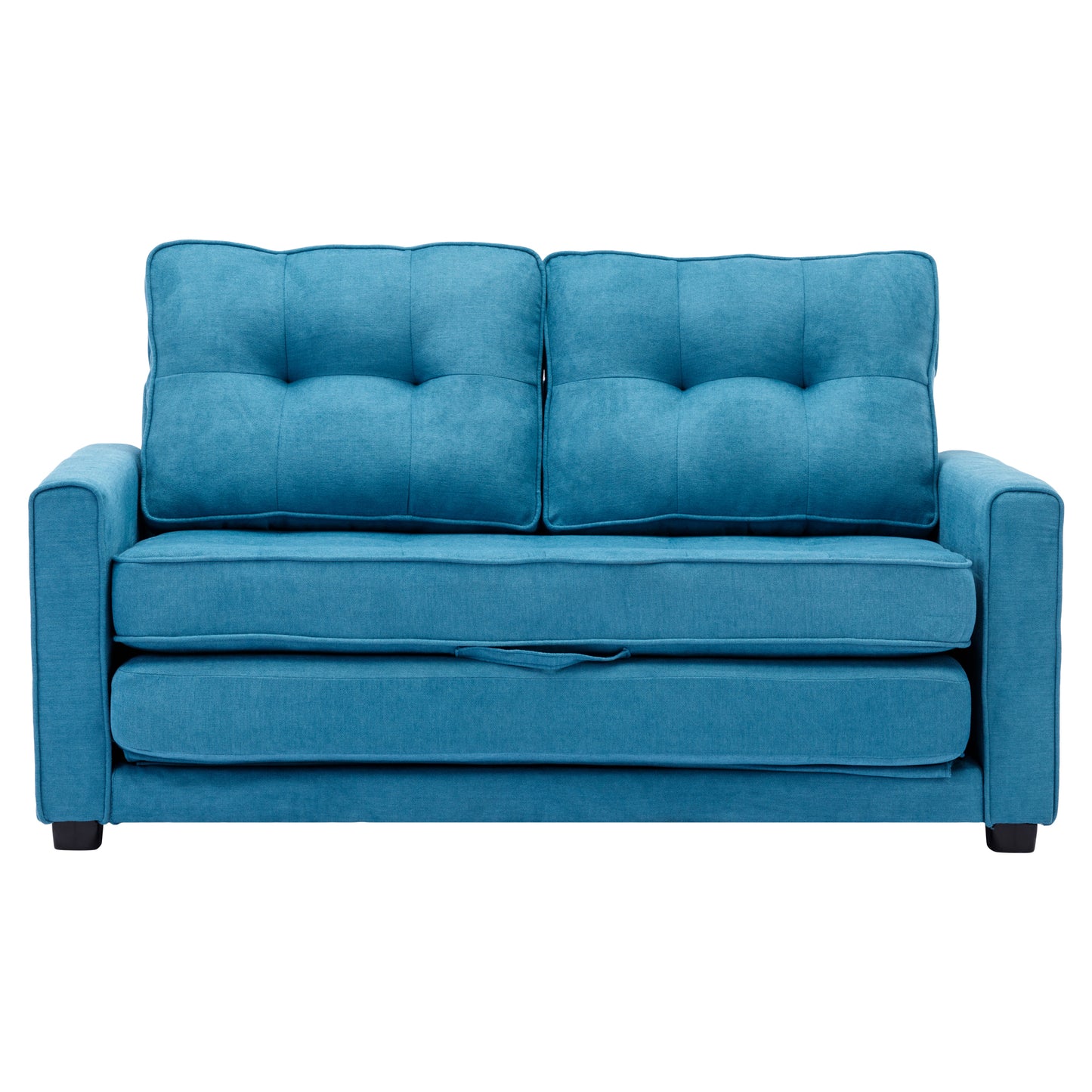 Modern Blue Loveseat Sofa with Pull-Out Bed and Storage Pockets