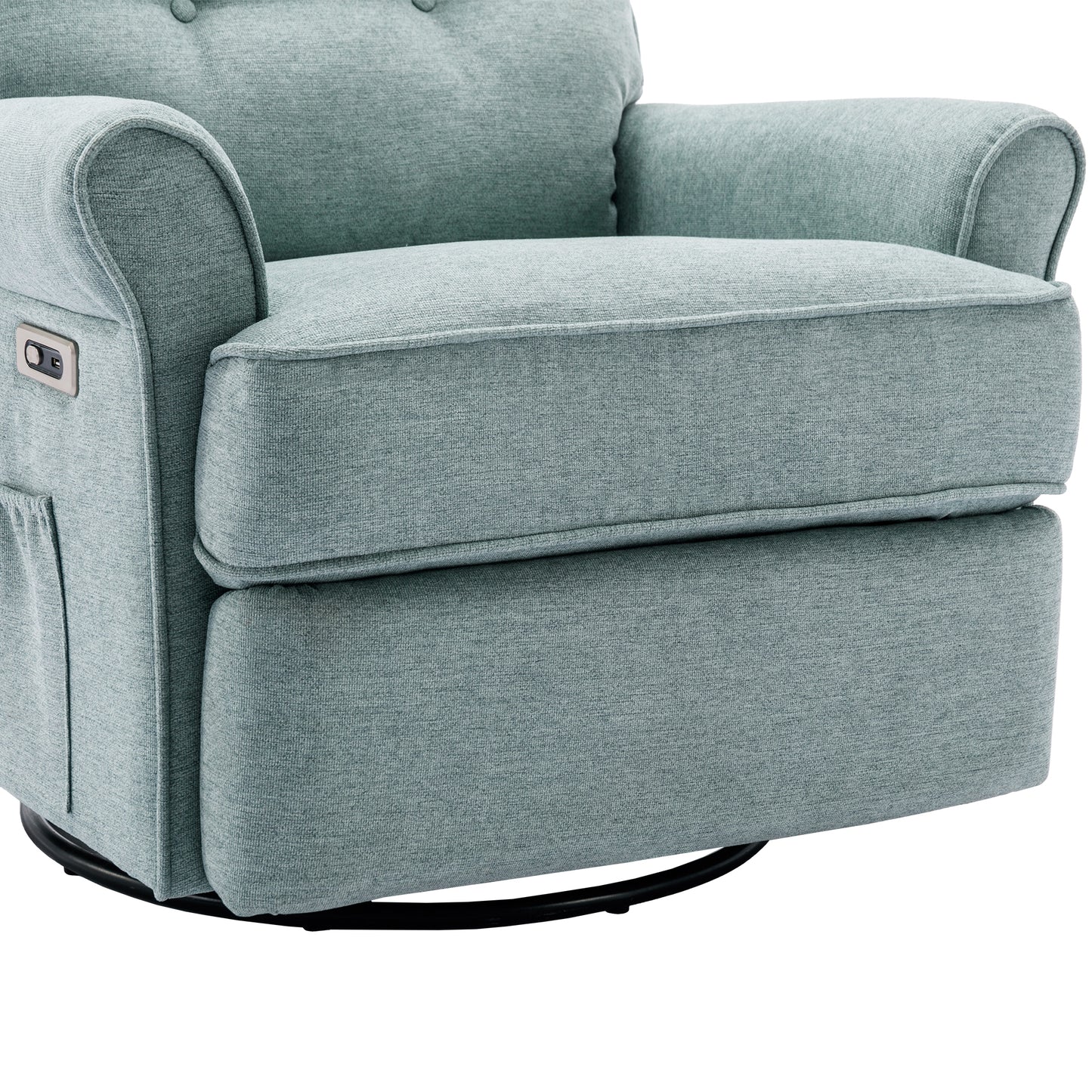 Lotus Green Swivel Recliner Chair with USB Port, Side Pocket, and Touch Sensitive Lamp