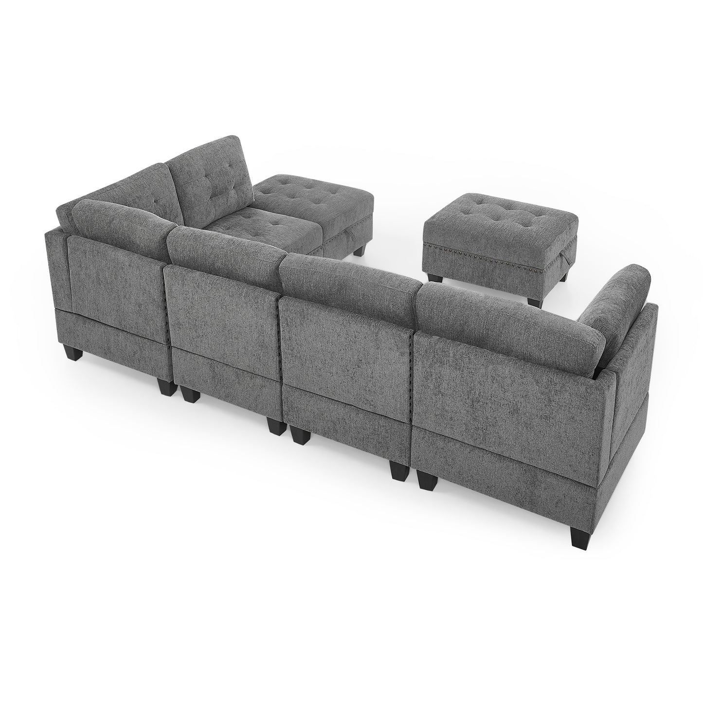 Modular L-Shaped Sectional Sofa Set with Grey Chenille Upholstery