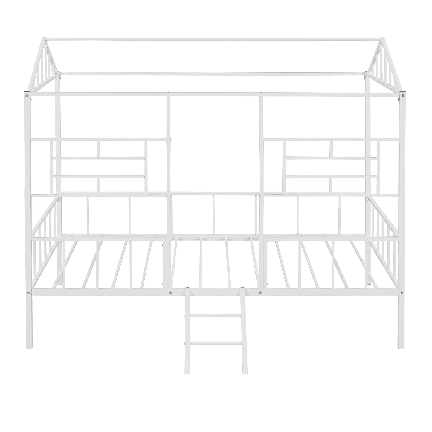 Metal House Bed Frame Twin Size with Slatted Support No Box Spring Needed White