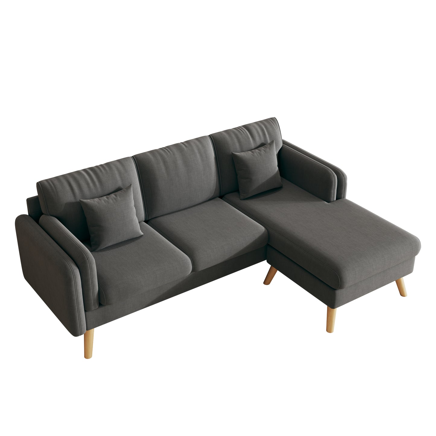 L-Shaped Dark Gray Sofa with Interchangeable Footrests and Double Armrests