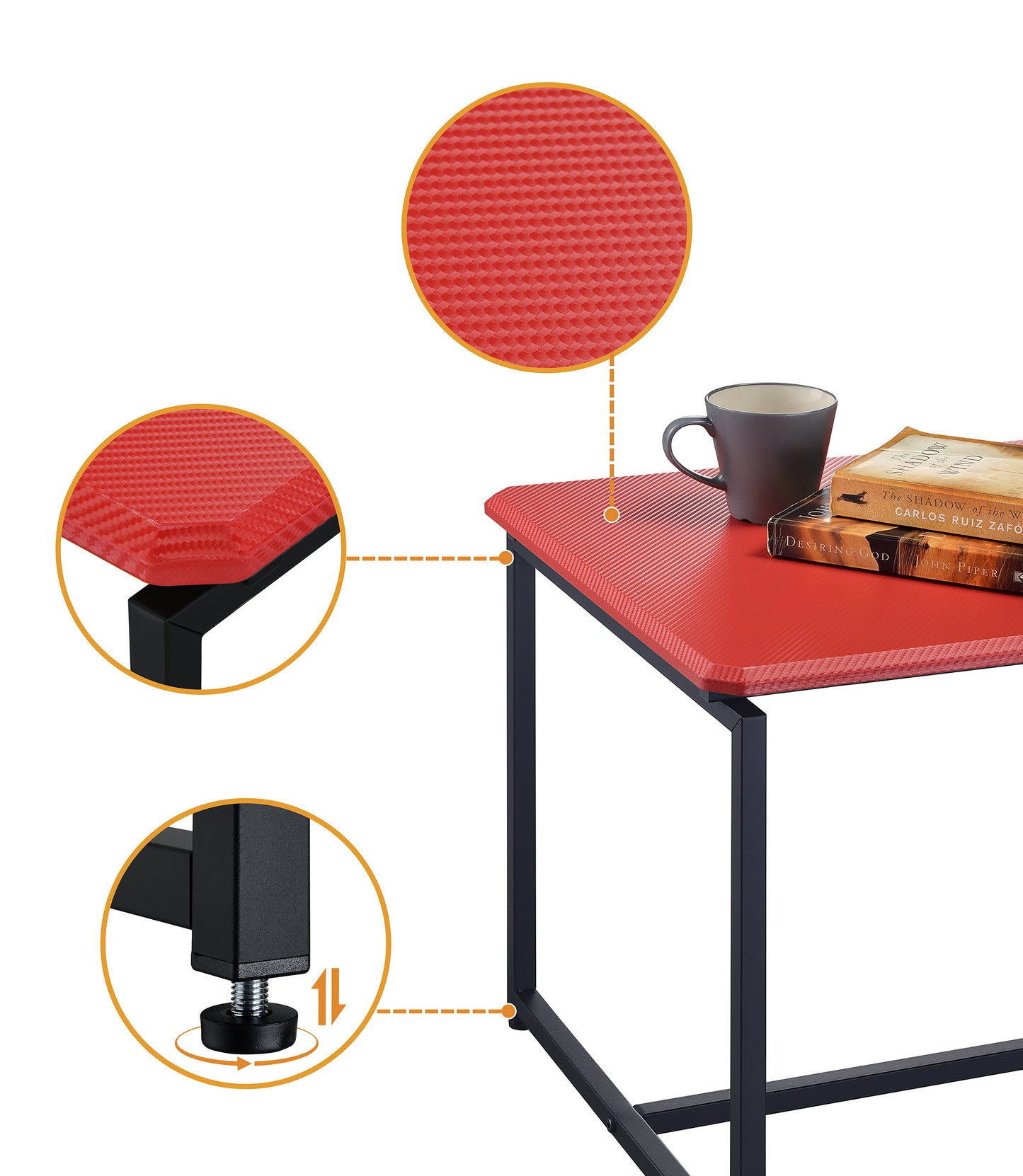 Sleek Red Carbon Fiber Wrap Coffee Table and End Table Set