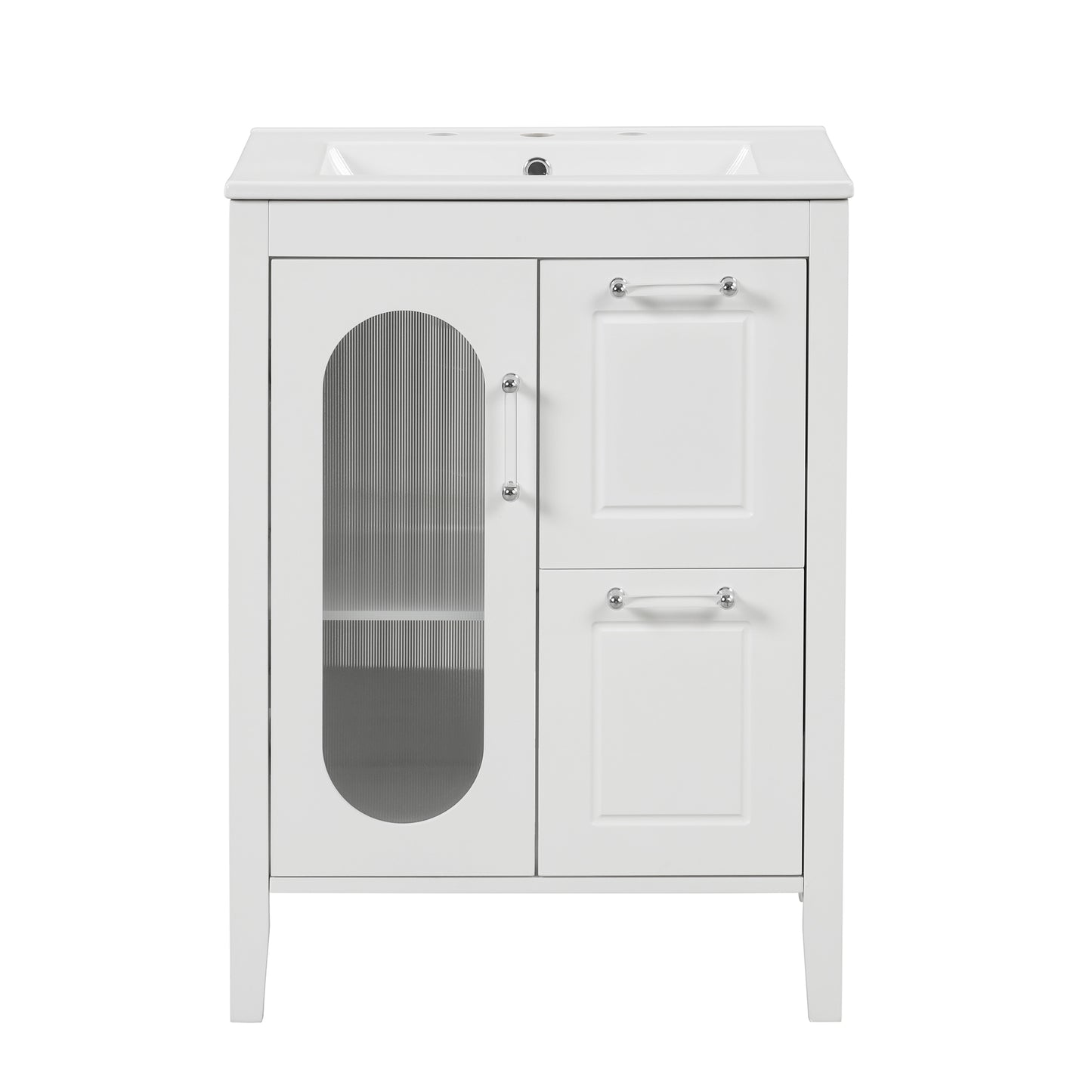 24-Inch White Bathroom Vanity Cabinet with Sink, Two Drawers, and Adjustable Shelf