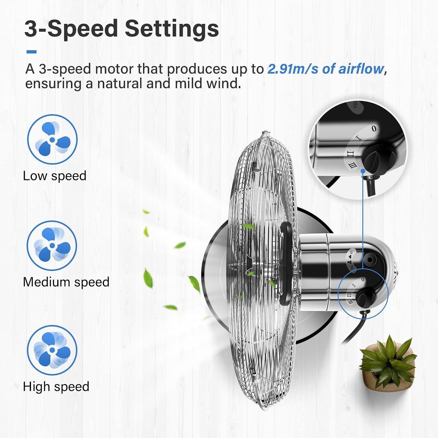 16 Inch Adjustable Heights Stand Fan with 3 Speed Settings