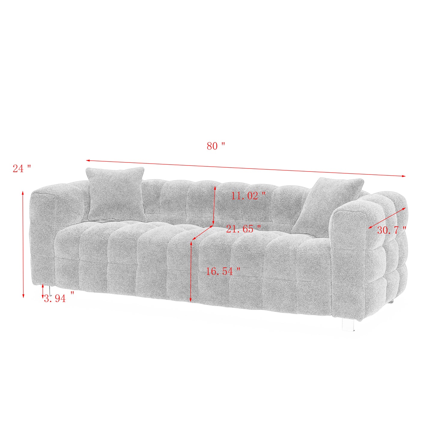 Beige White Sofa with Two Pillows, 81 Inches - Perfect for Living Room and Bedroom