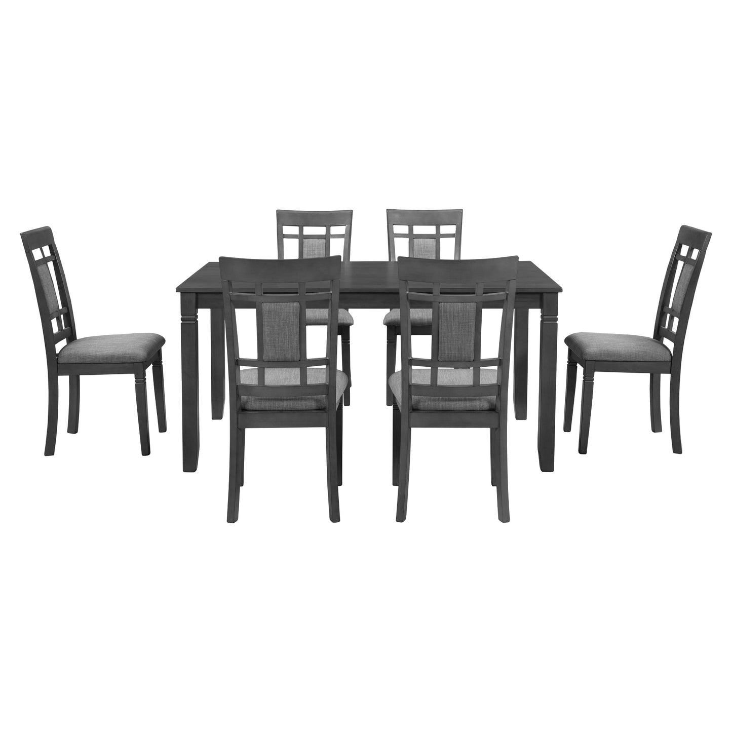 7-Piece Farmhouse Rustic Wooden Dining Table Set Kitchen Furniture Set with 6 Padded Dining Chairs, Gray