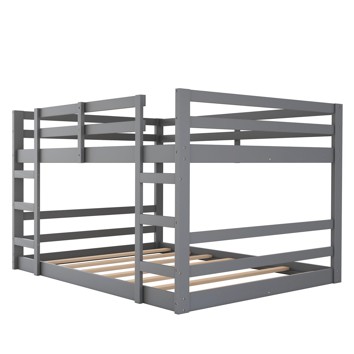 Gray Double Bunk Bed with Built-In Ladder