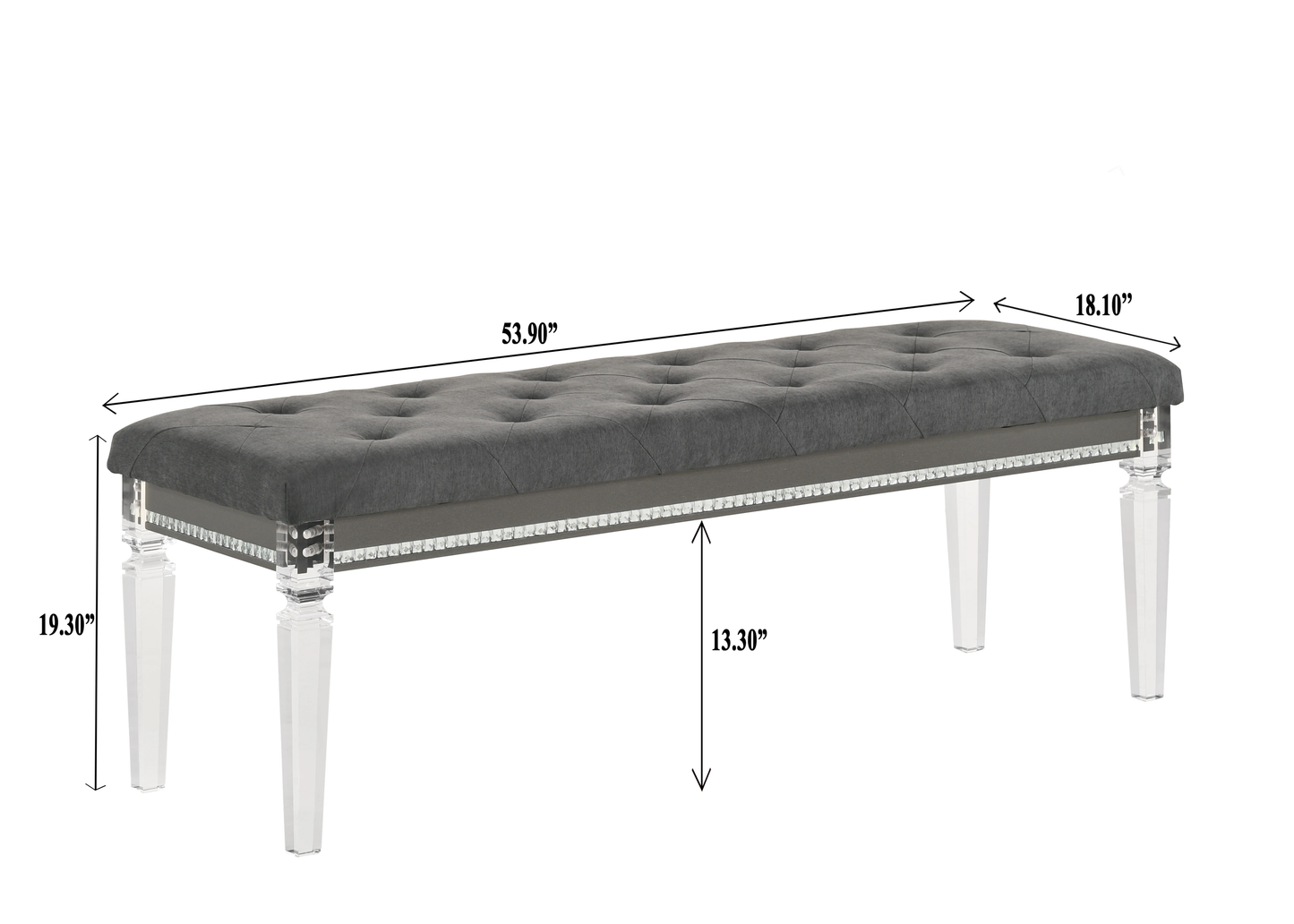 1Pc Button Tufted Upholstered Bench Grey Fabric Contemporary Style Button Tufted Detailing Acrylic Legs Bedroom Living Room Furniture