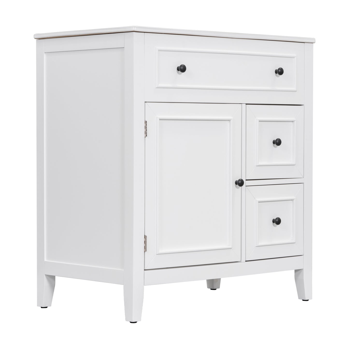 30" Bathroom Vanity with Sink Top, Bathroom Vanity Cabinet with Door and Two Drawers, Solid Wood Frame, One Package, White