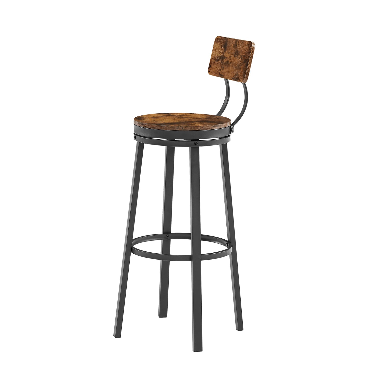 Set of 2 Industrial Swivel Bar Stools with Backrest