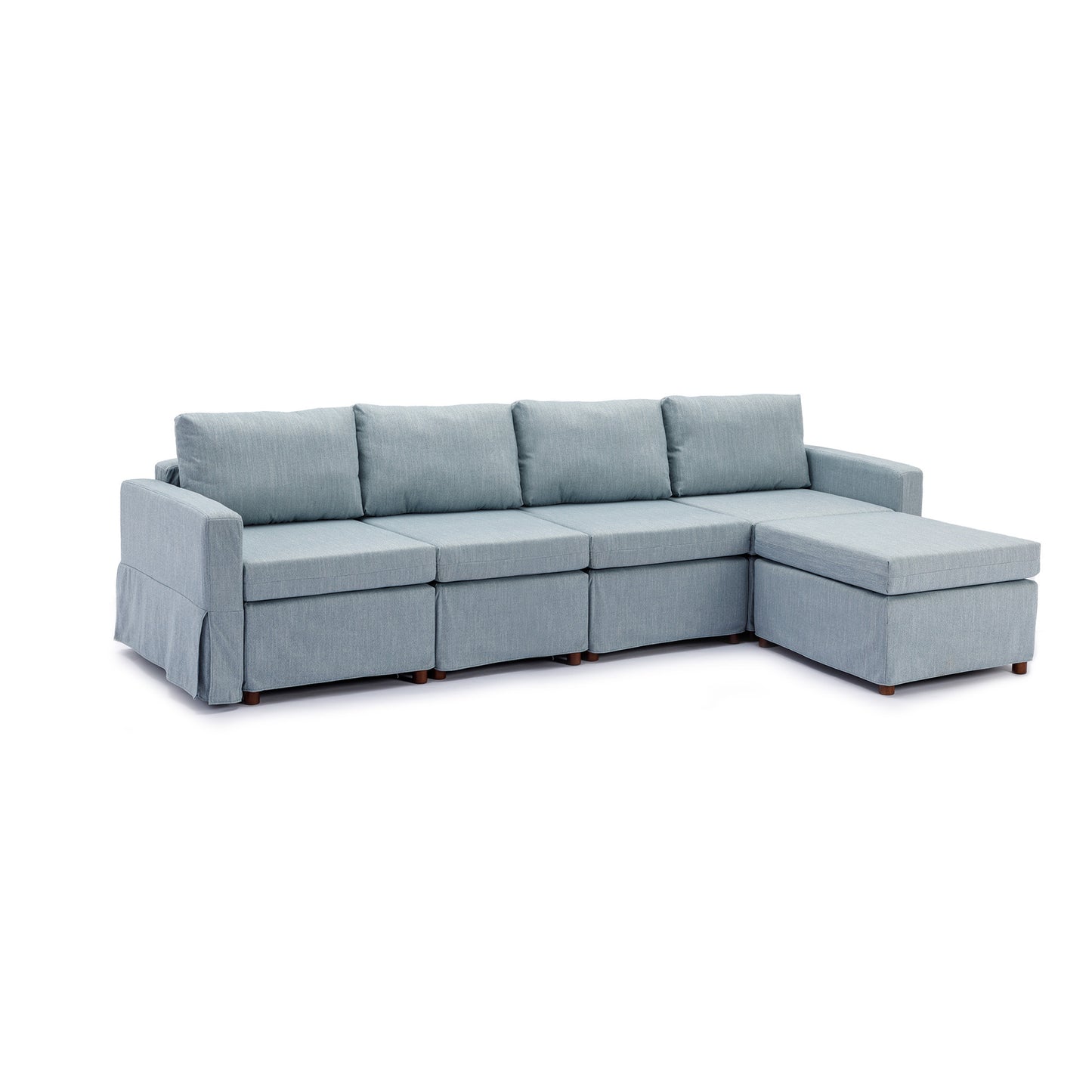 3-Piece Light Blue Sectional Sofa Set with Ottoman and Washable Cushions